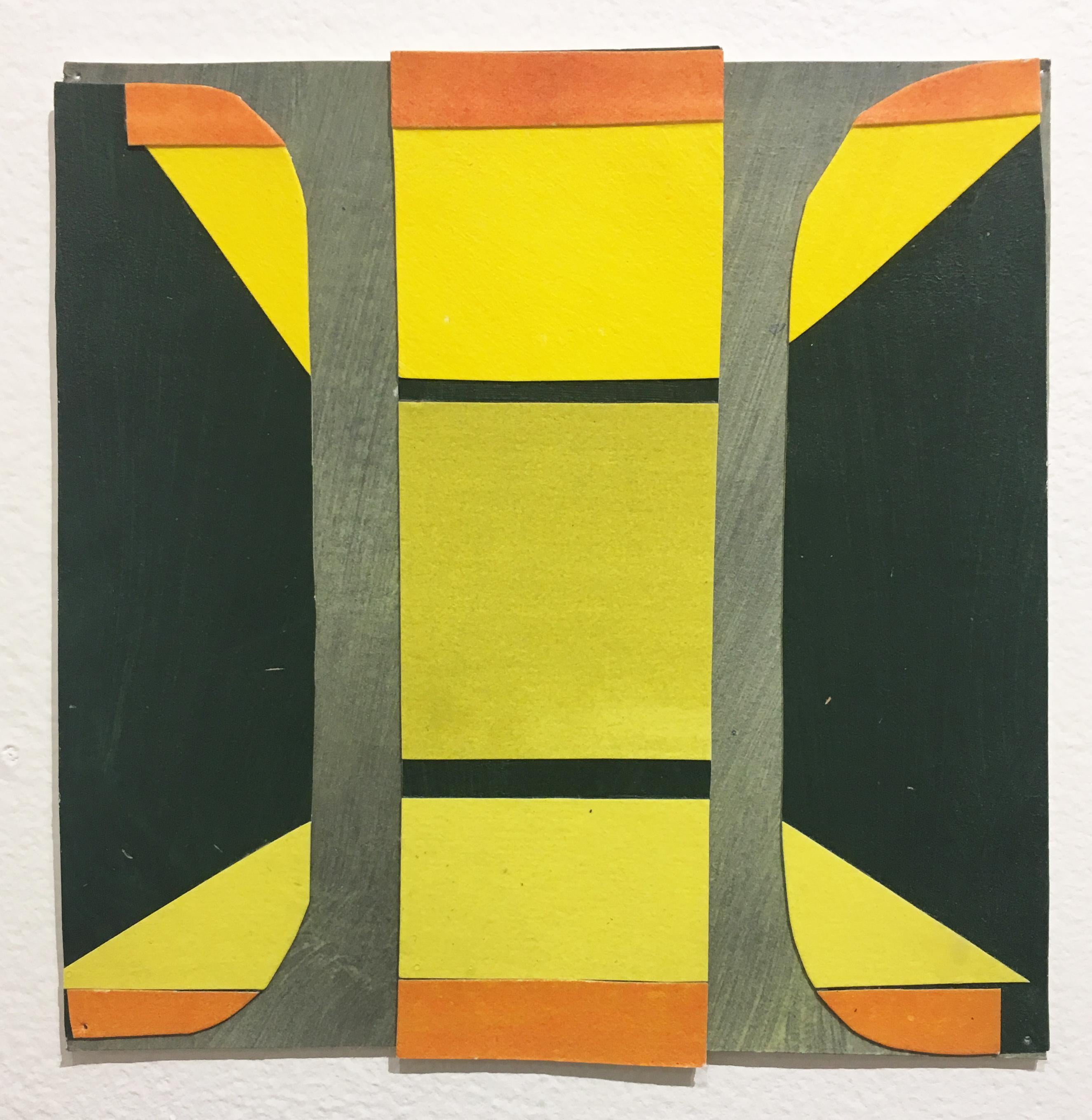 Scaled to Size 8, 2018, collage, acrylic on paper, green, orange, yellow - Painting by Andrew Zimmerman