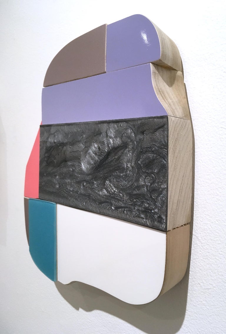 Marble, wall sculpture,  liquid plastic, acrylic, wood, abstract geometric - Sculpture by Andrew Zimmerman