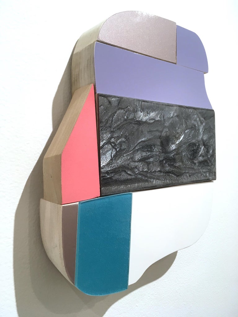 Marble, wall sculpture,  liquid plastic, acrylic, wood, abstract geometric - Abstract Geometric Sculpture by Andrew Zimmerman