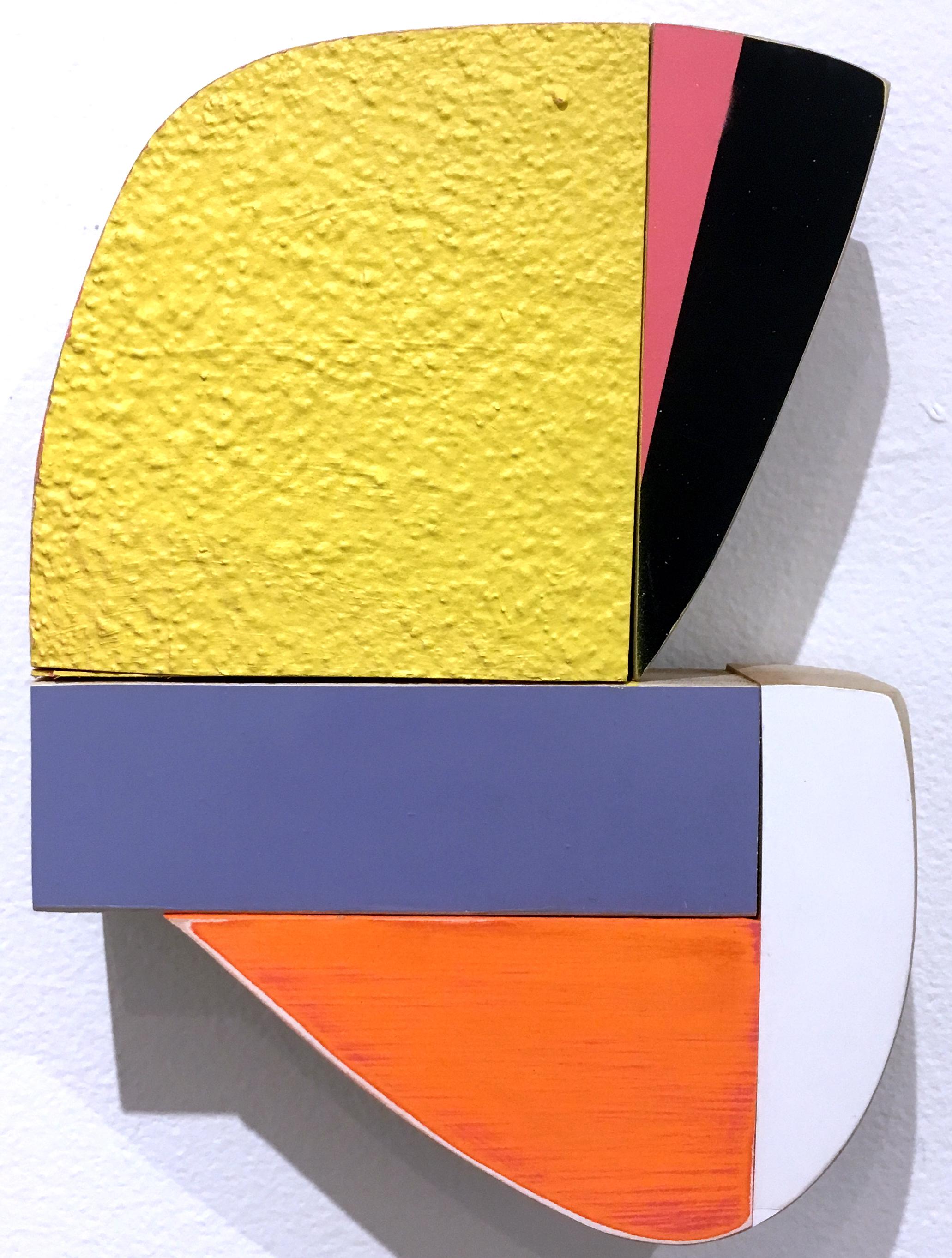 This and That, wood, wall sculpture, acrylic, yellow, pastels, abstract geometric - Abstract Geometric Mixed Media Art by Andrew Zimmerman
