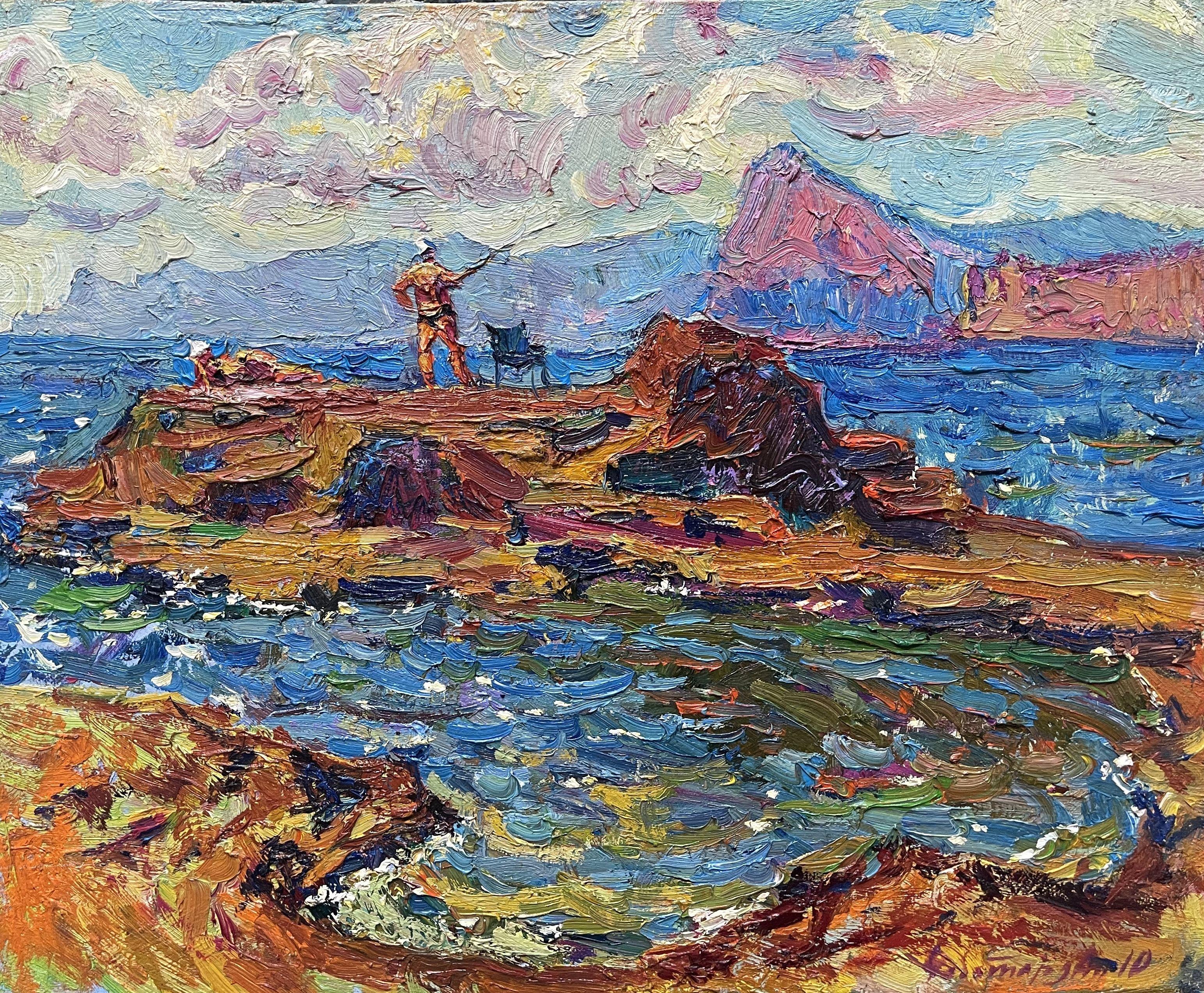 Pescatore Seryoga, Pittura, Olio su tela - Painting di Andrey Chebotaru