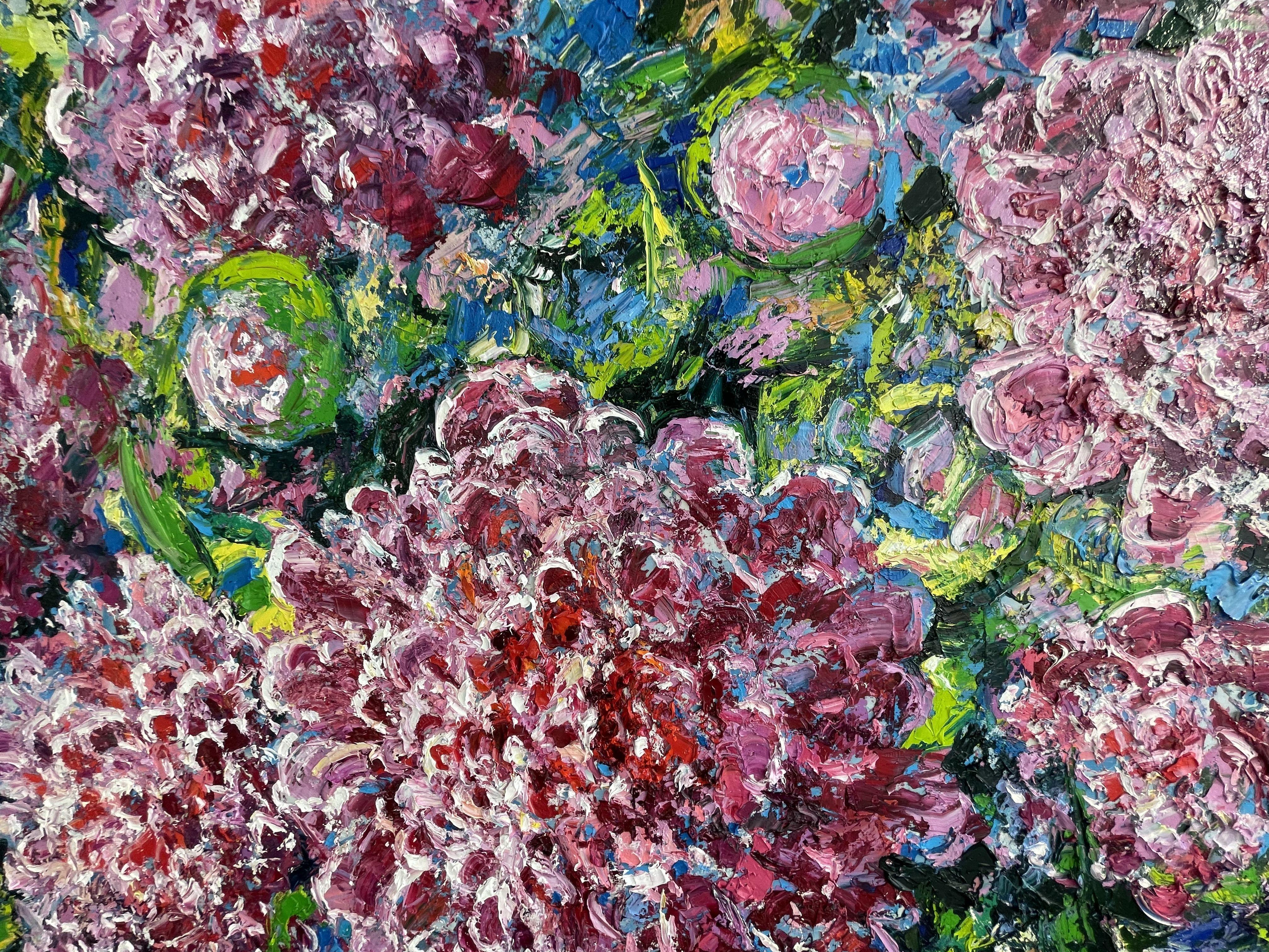 Peonies in the mother's garden, Painting, Oil on Canvas For Sale 1