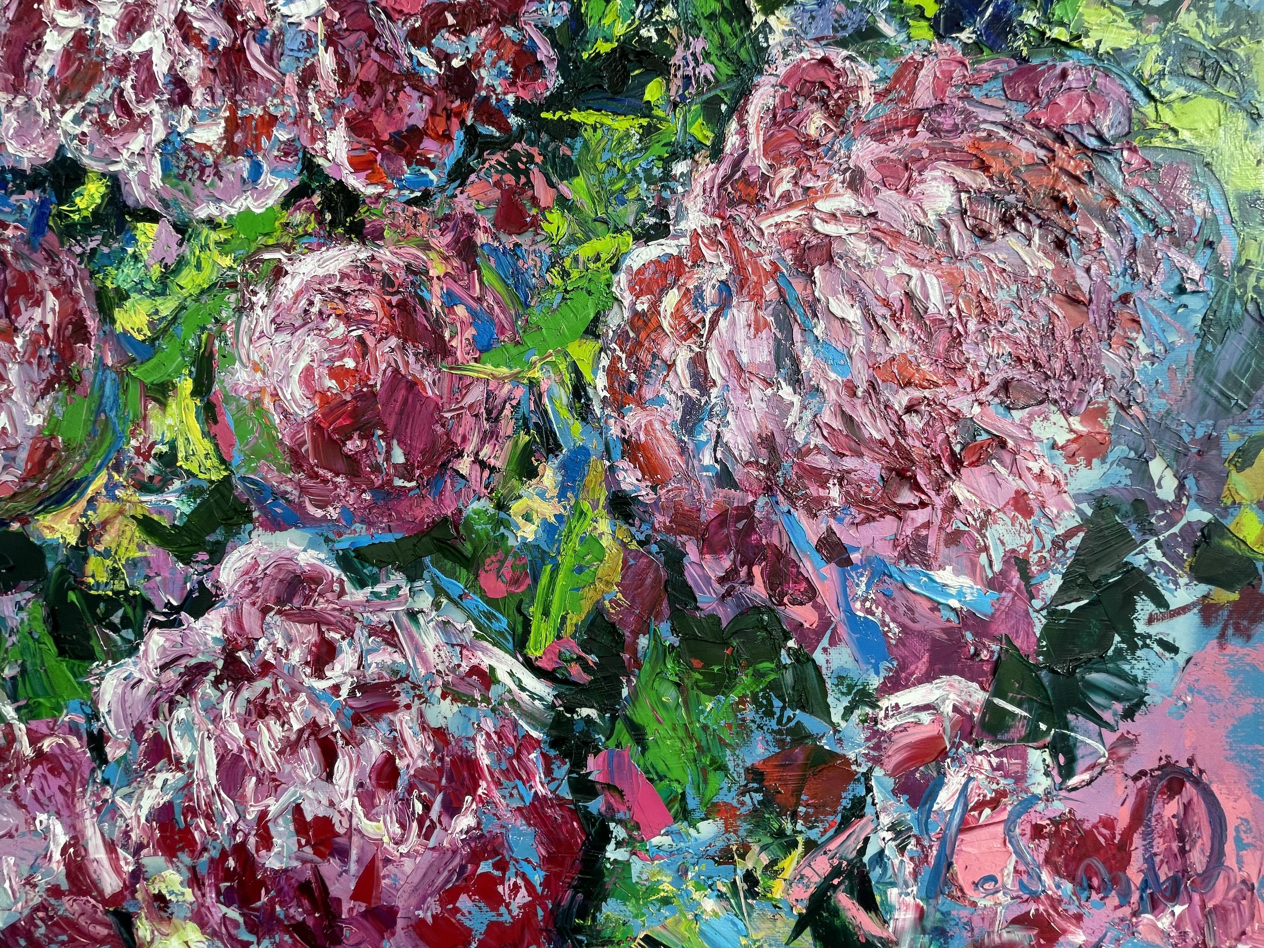 Peonies in the mother's garden, Painting, Oil on Canvas For Sale 2