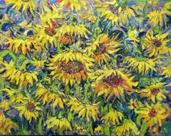 Sunflowers bloom, Painting, Oil on Canvas