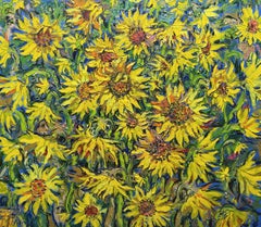 Sunflowers in my mother's garden, Painting, Oil on Canvas