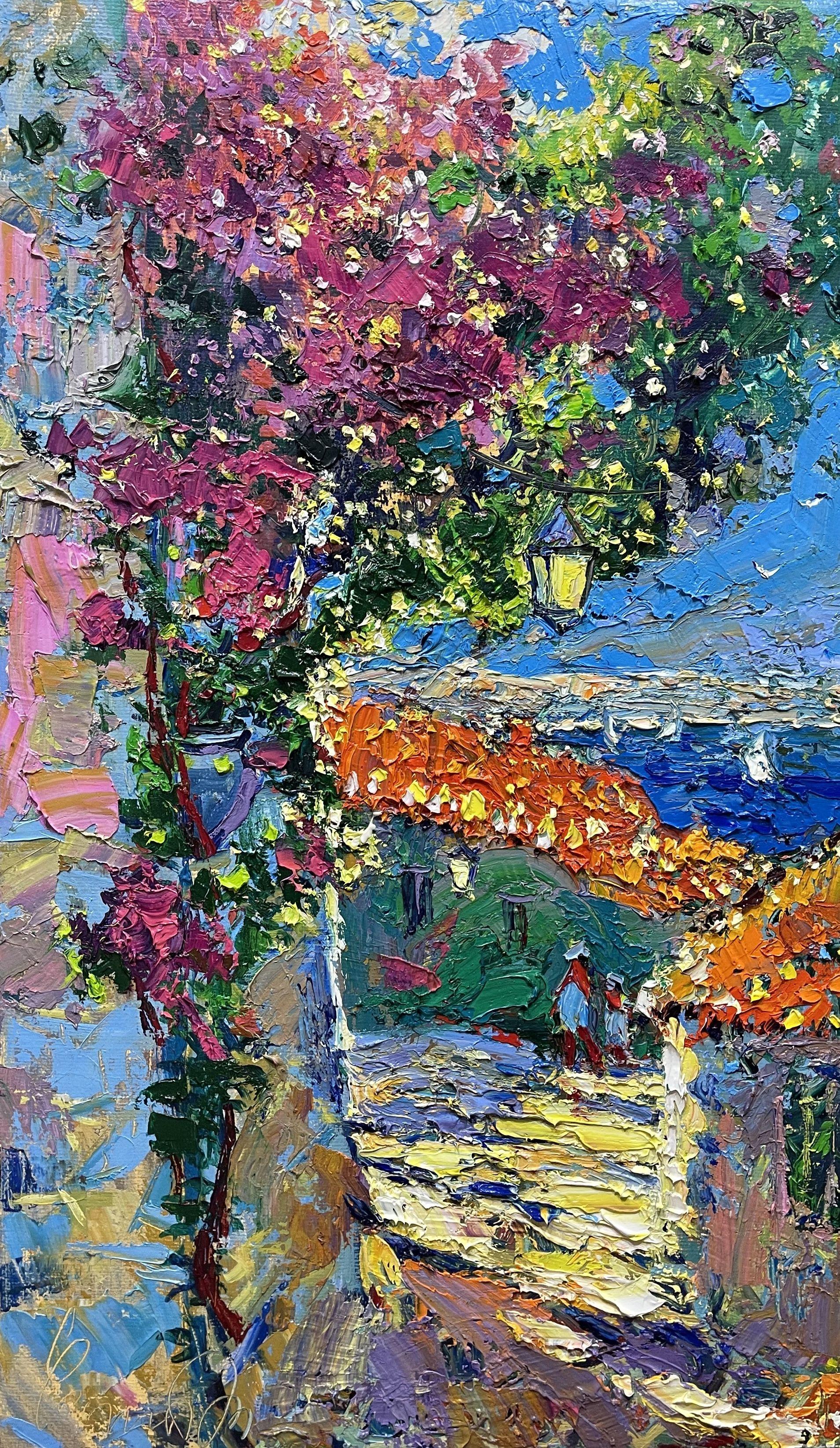 This work of art (Sunny streets of Marmaris) is a one-of-a-kind bright colorful canvas. I make really bright colors. I painted in the free style of the Impasto Impressionists.    Painted with high quality oil paints on artistic stretched canvas,