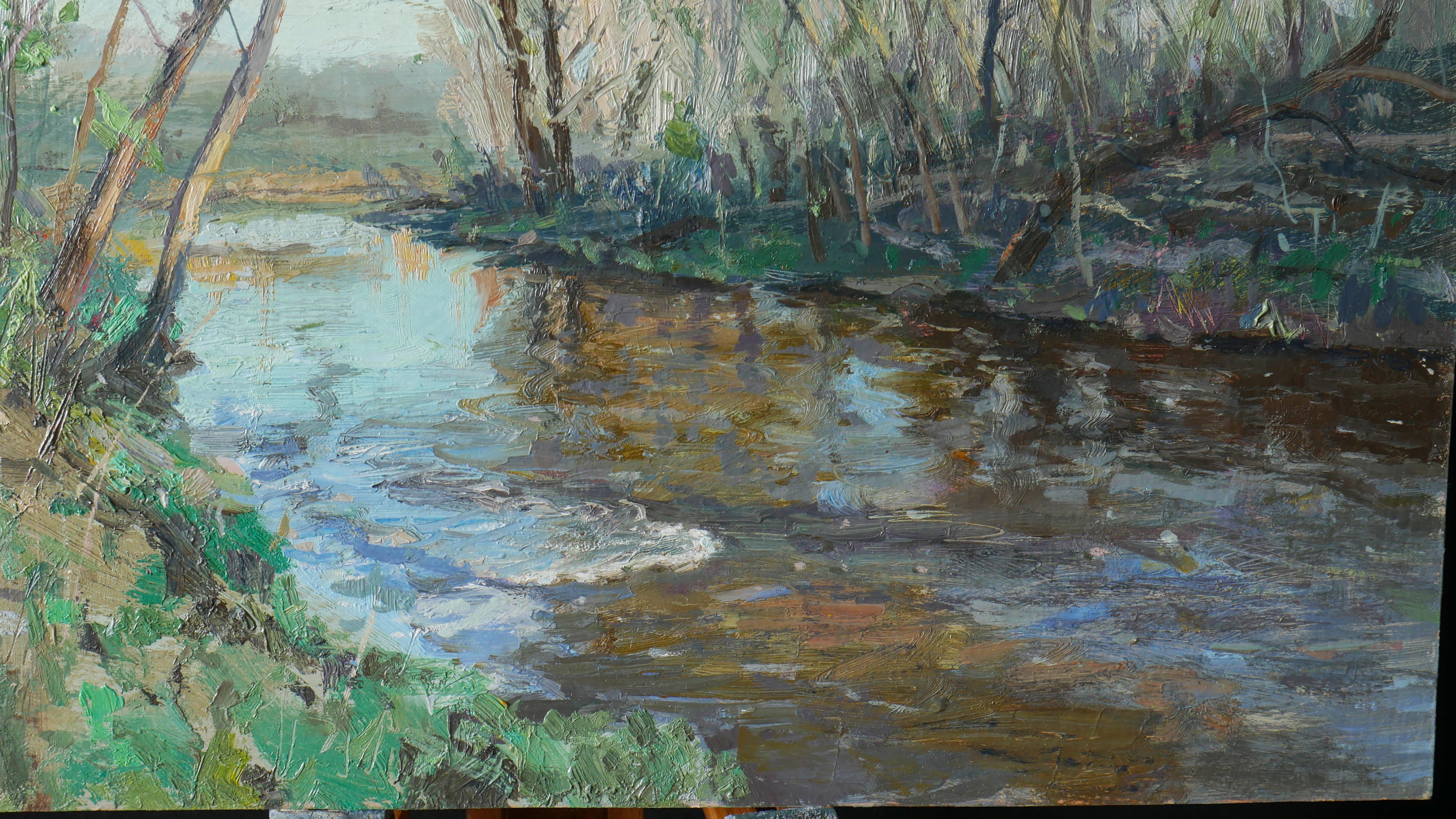 Il respiro della primavera - Landscape Painting Grigio di Andrey Dmitriev