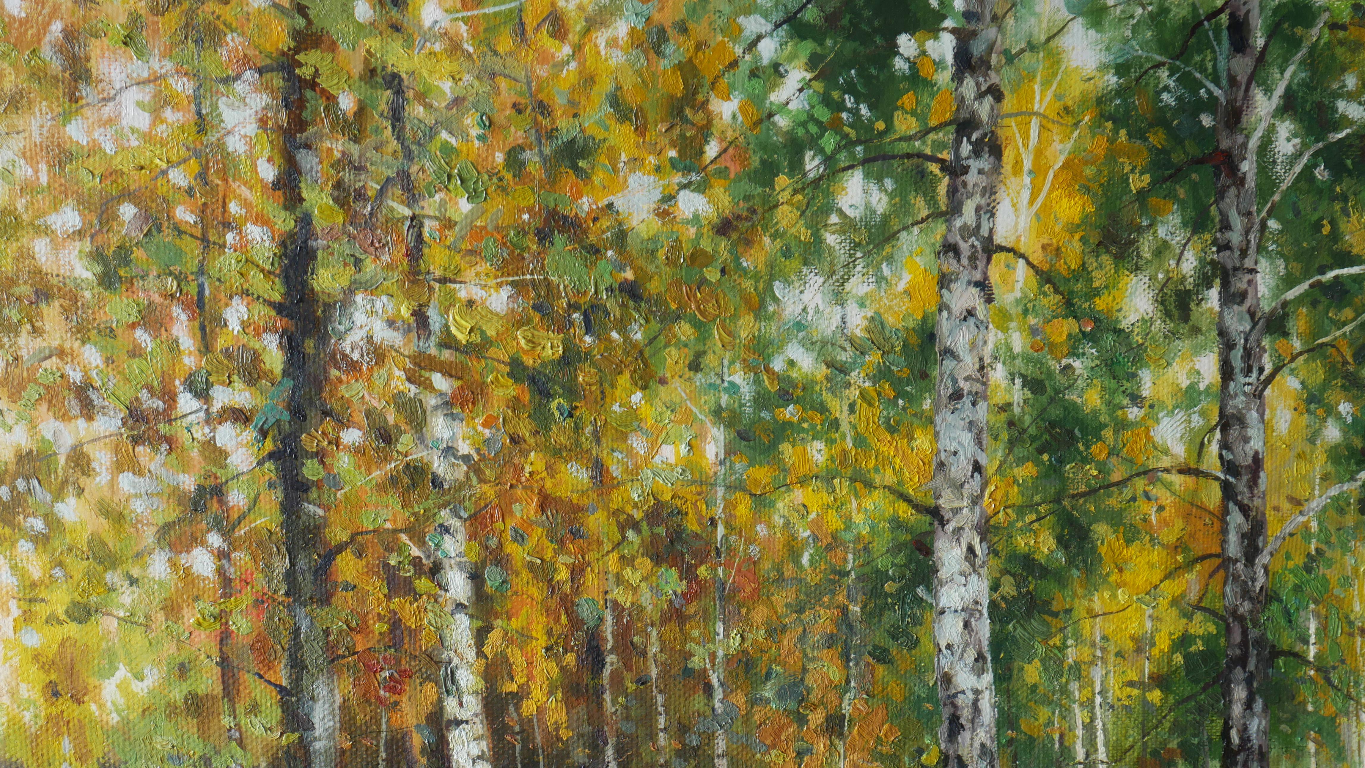 Gold Birches - Brown Landscape Painting by Andrey Dmitriev