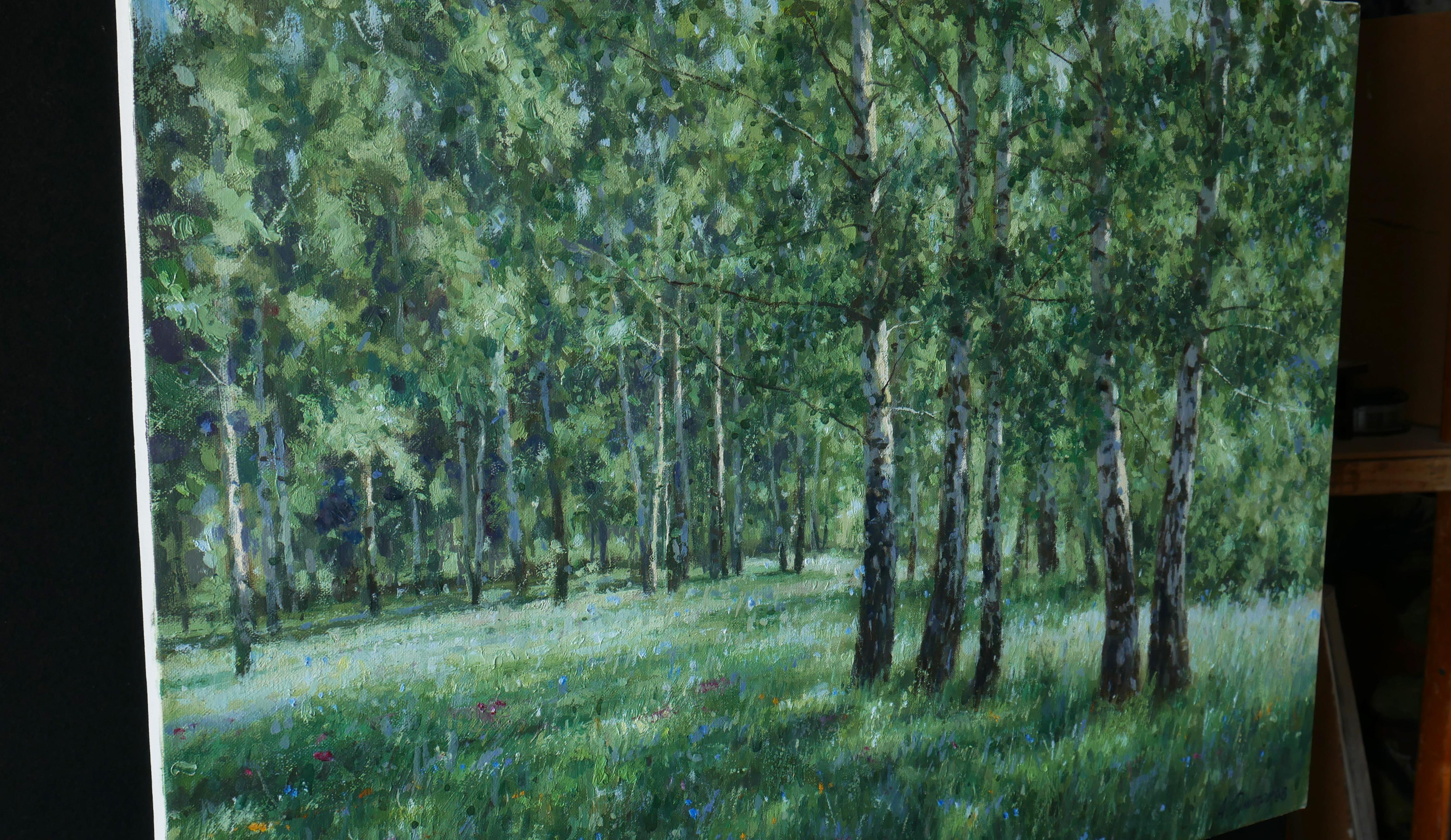 The Sunny Birch Forest (Impressionismus), Painting, von Andrey Dmitriev