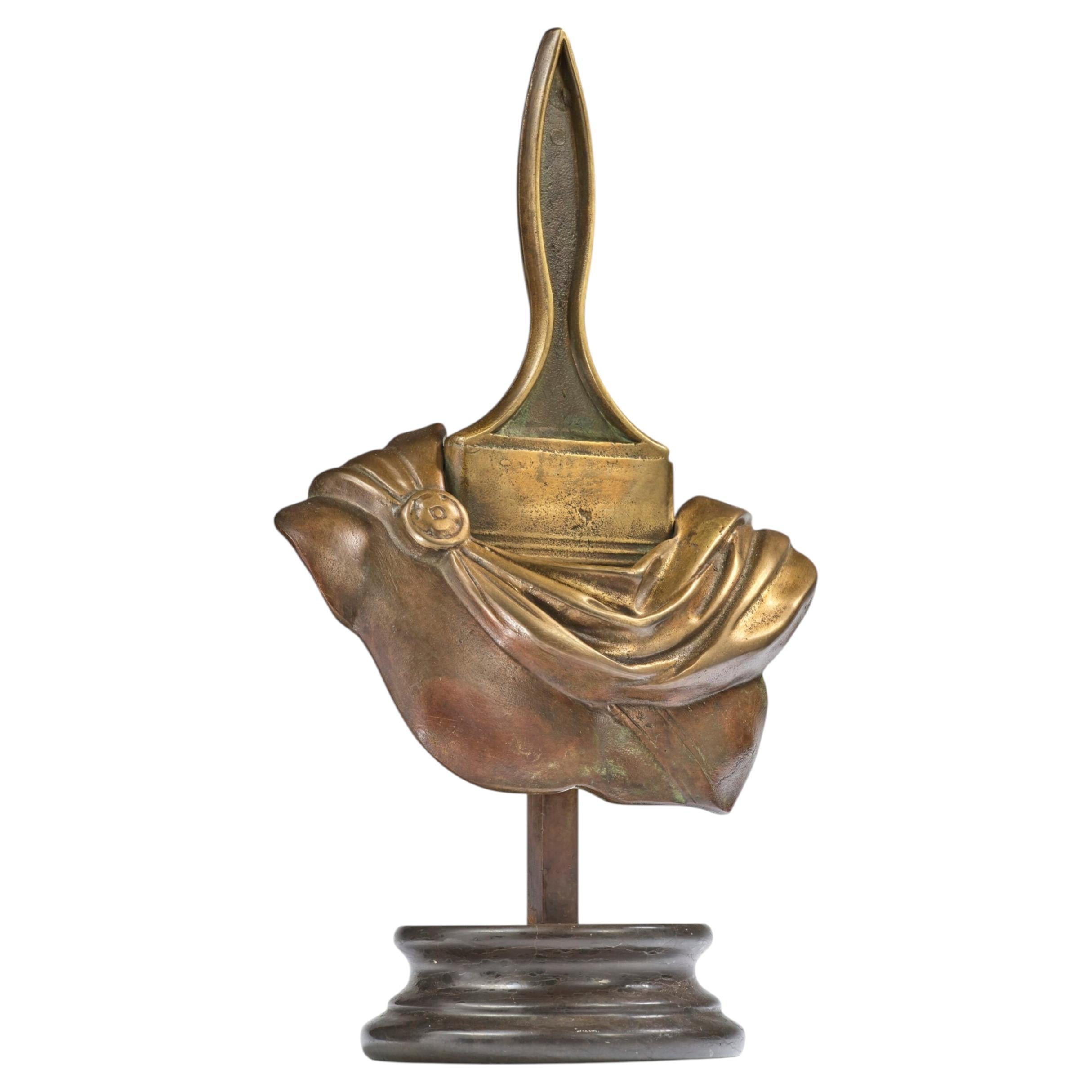 Andrey Lekarski, Draped Bronze Bust with Paintbrush, Marble Base, 1992 For Sale