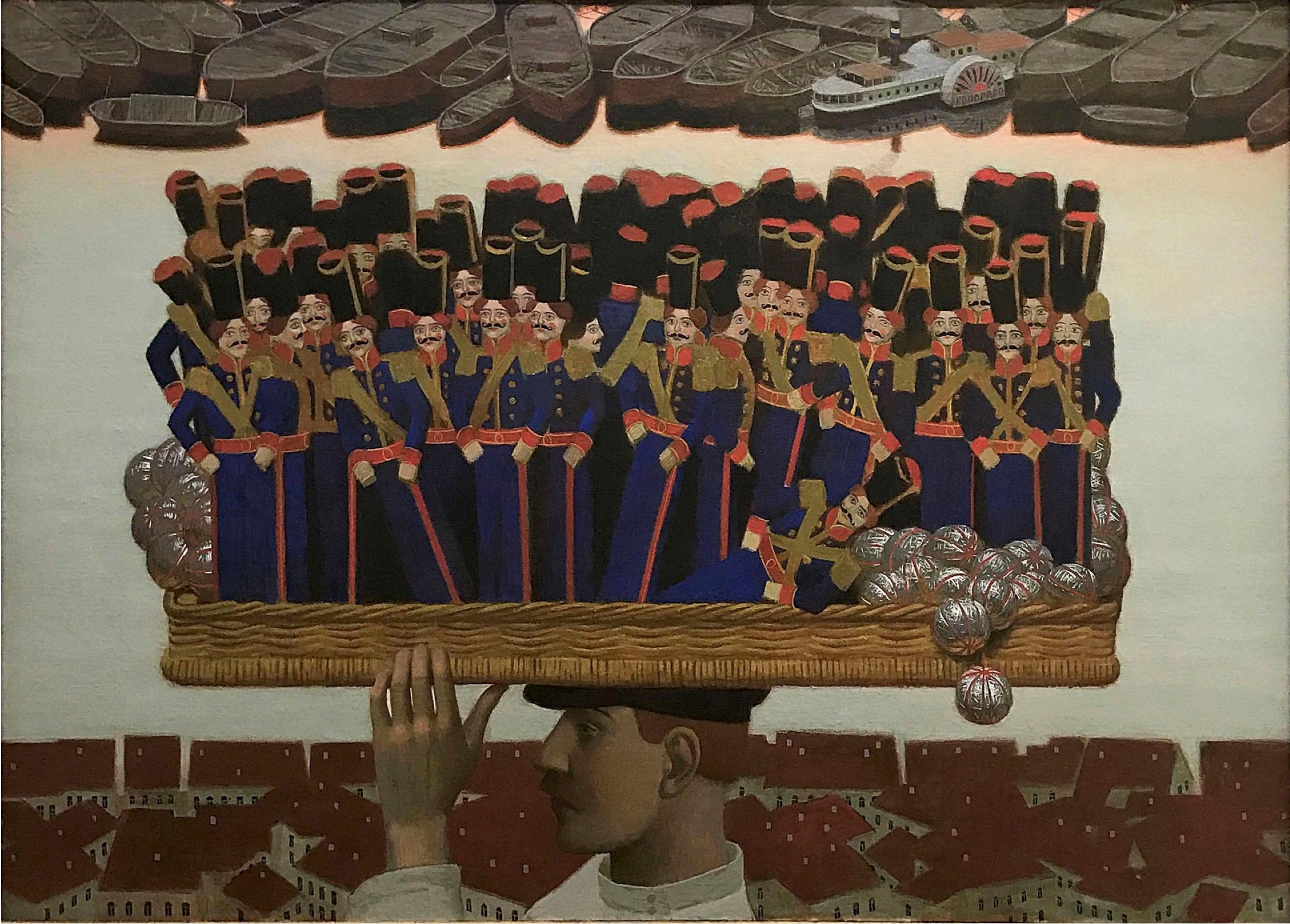 "Toy Seller" Peinture à l'huile 35" x 45" pouces par Andrey Remnev