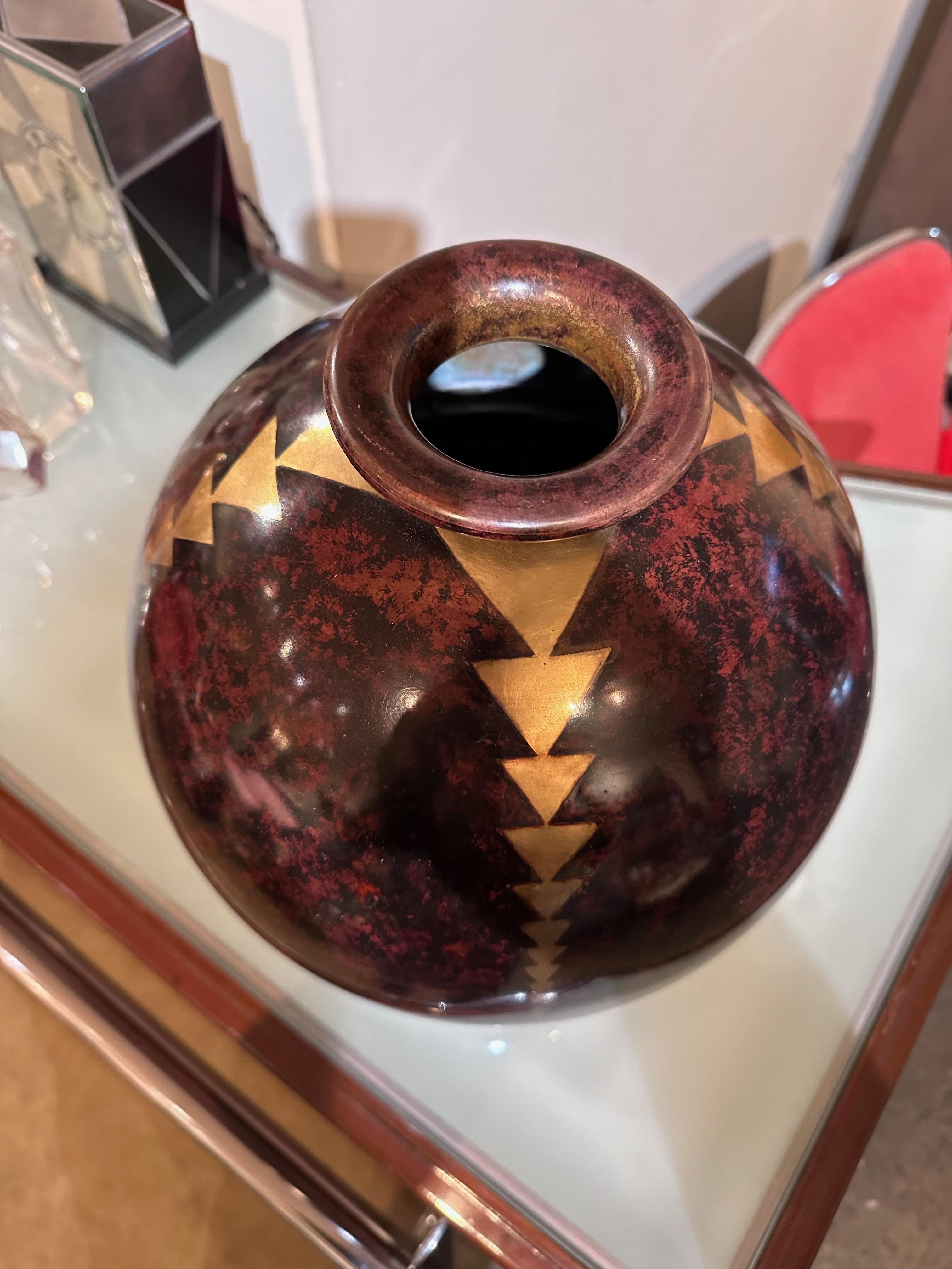 Andrey Signierte französische Denanderie-Vase aus gemischten Metallen, groß (Französisch)