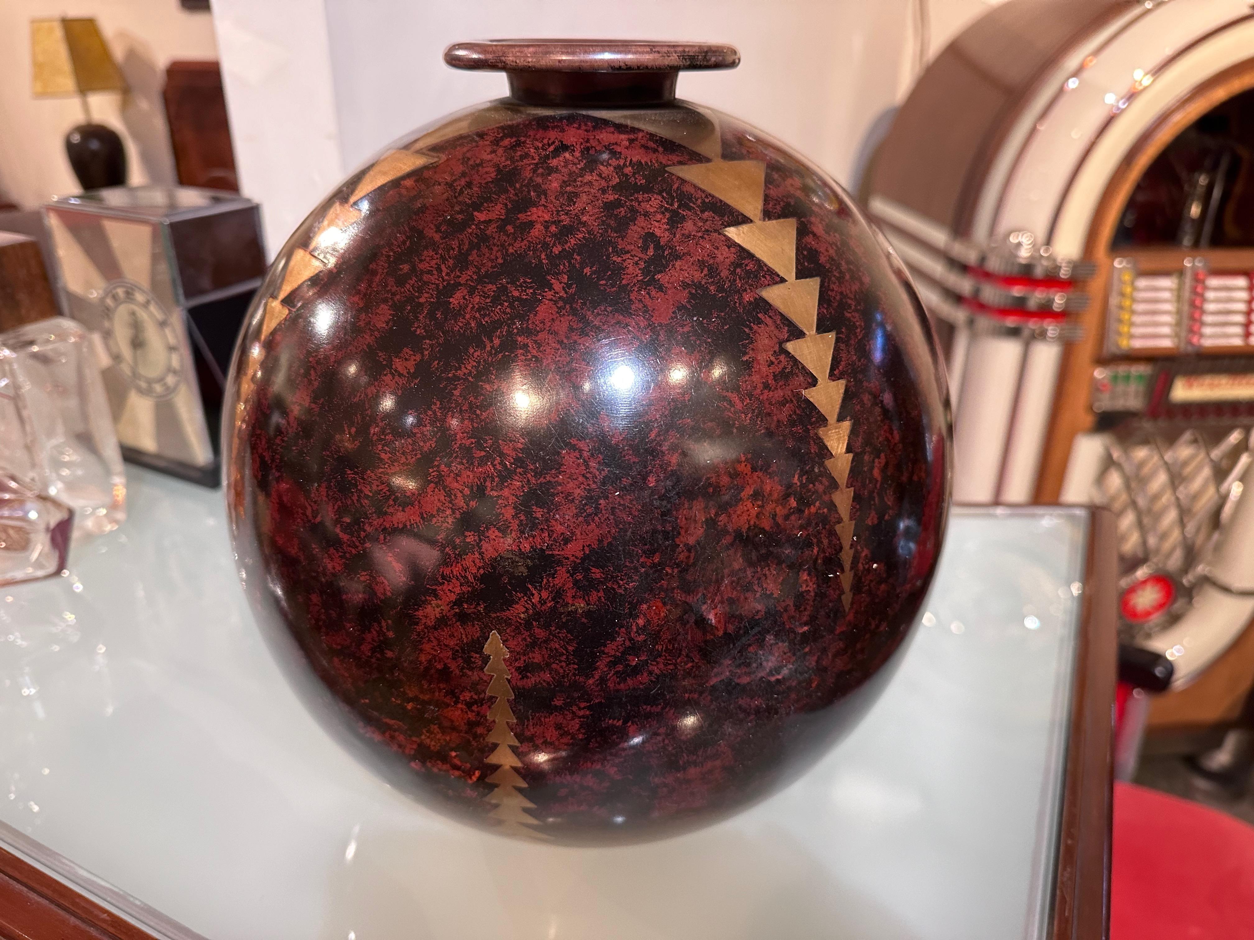 Andrey Signierte französische Denanderie-Vase aus gemischten Metallen, groß im Zustand „Gut“ in Oakland, CA