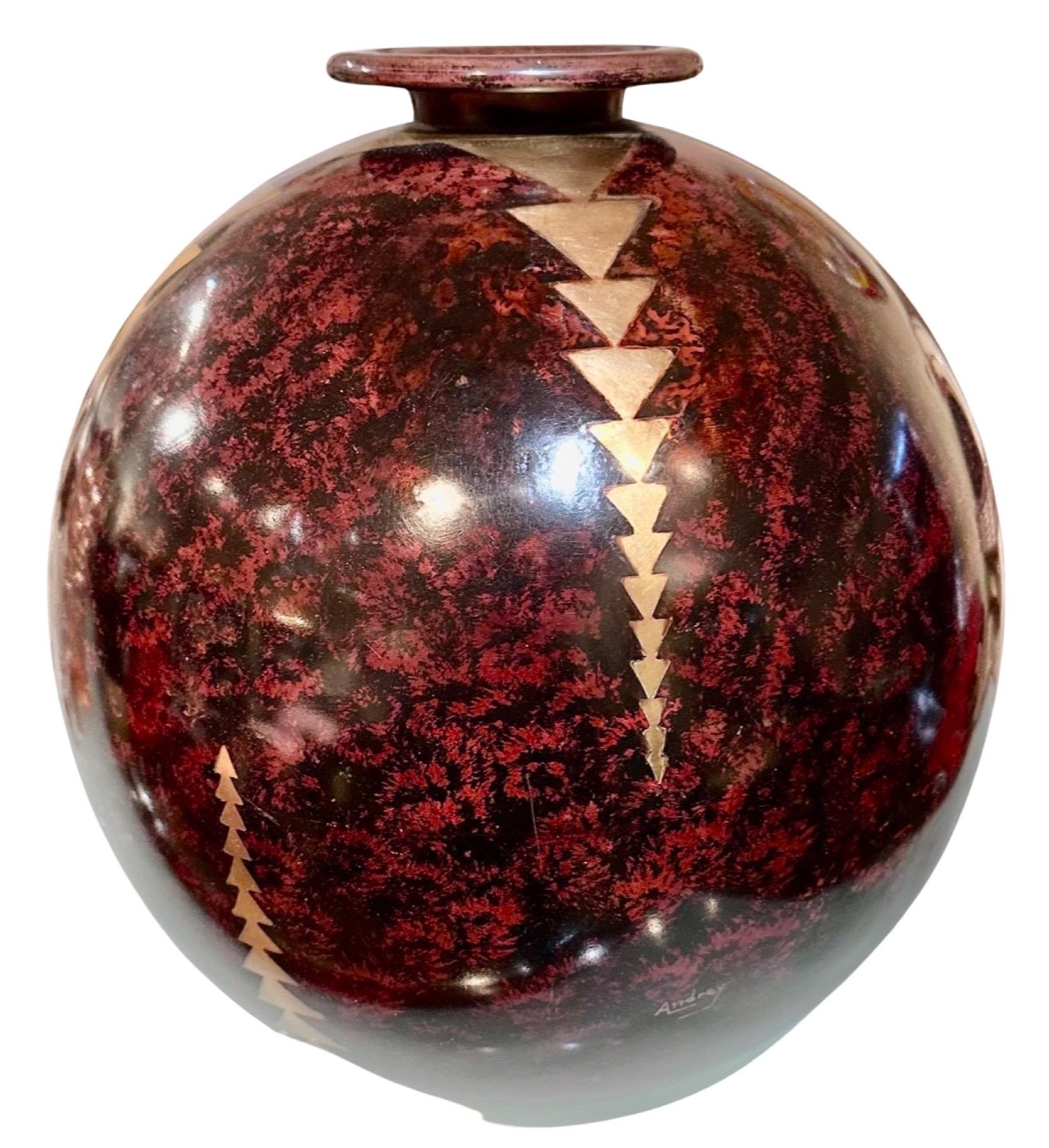 Andrey Signed French Denanderie Mixed Metal Vase Large 3