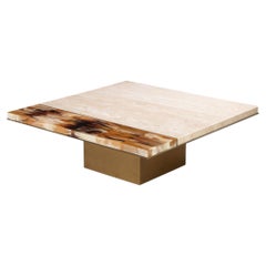 Andria Coffee Table in Travertino Navona, Horn & Burnished Brass in by Arcahorn