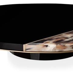 Andria Round Coffee Table in Black Wood with Corno Italiano Inlay, Mod. 4416