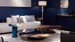 Andria Side Table in Blue Lacquered Wood, Horn & Burnished Brass in by Arcahorn