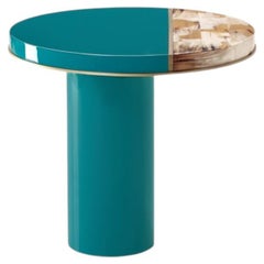 Andria Side Table in Blue Lacquered Wood, Horn & Burnished Brass in by Arcahorn