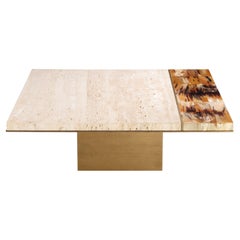 Andria Square Coffee Table in Travertino with Corno Italiano Inlay, Mod. 4566
