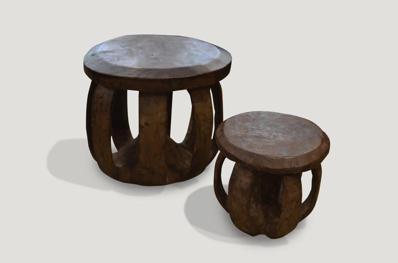 Hand carved mahogany mini side table or stool from West Africa. This side table or stool was sourced in the spirit of wabi-sabi, a Japanese philosophy that beauty can be found in imperfection and impermanence. It’s a beauty of things modest and