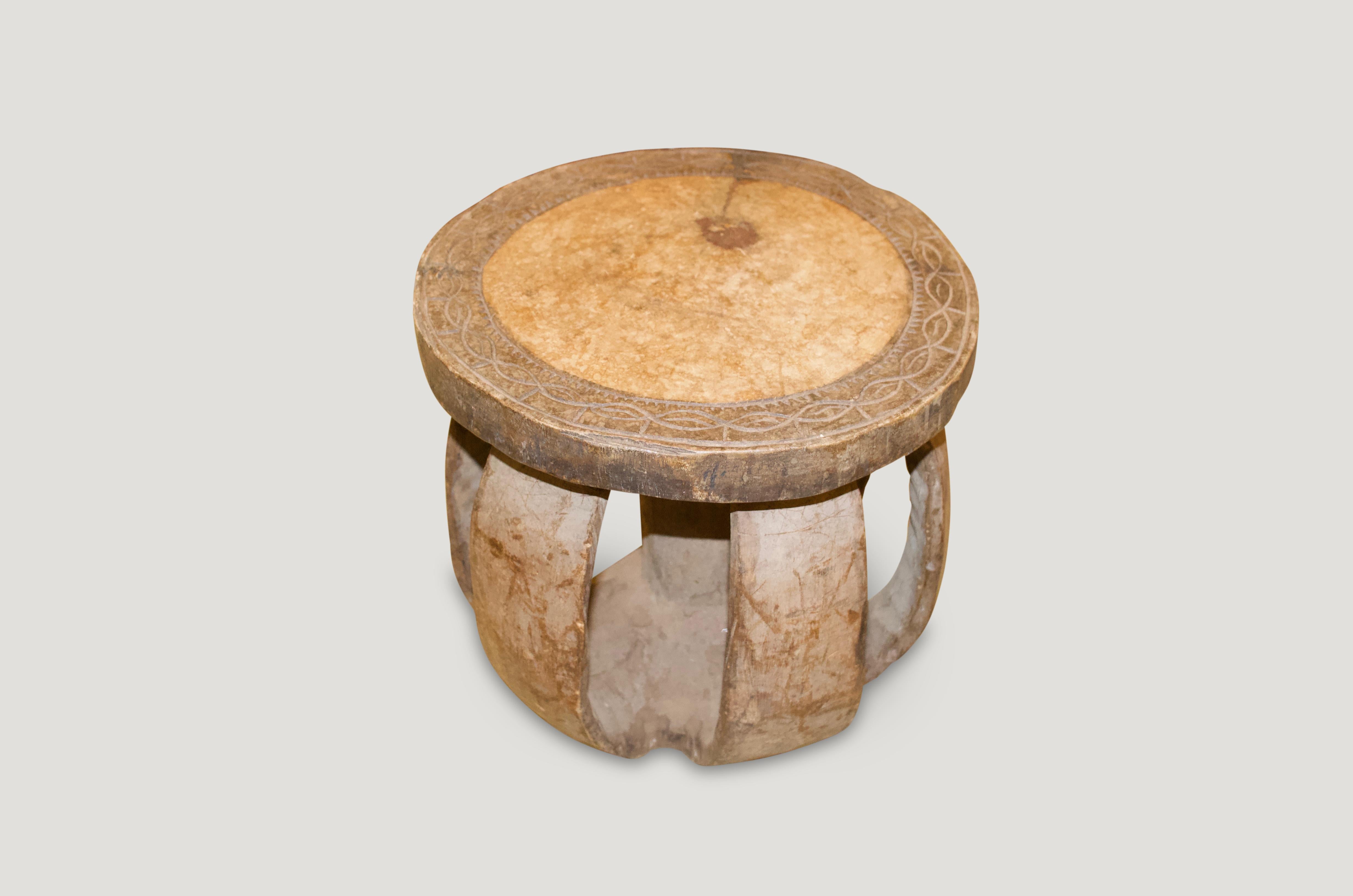 Andrianna Shamaris African Mahogany Wood Side Table or Stool In Excellent Condition In New York, NY