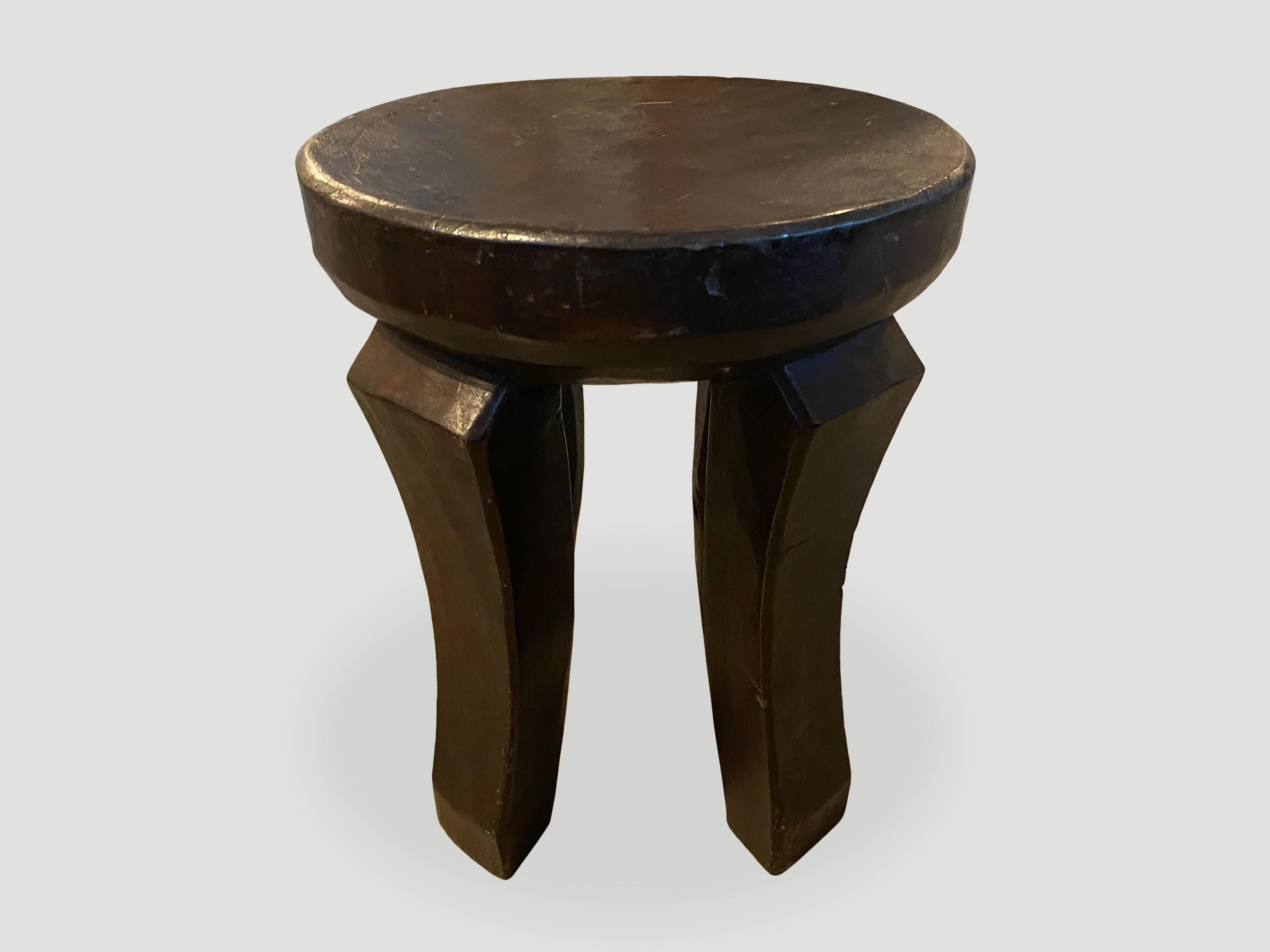 Hand-Carved Andrianna Shamaris African Mahogany Wood Side Table or Stool
