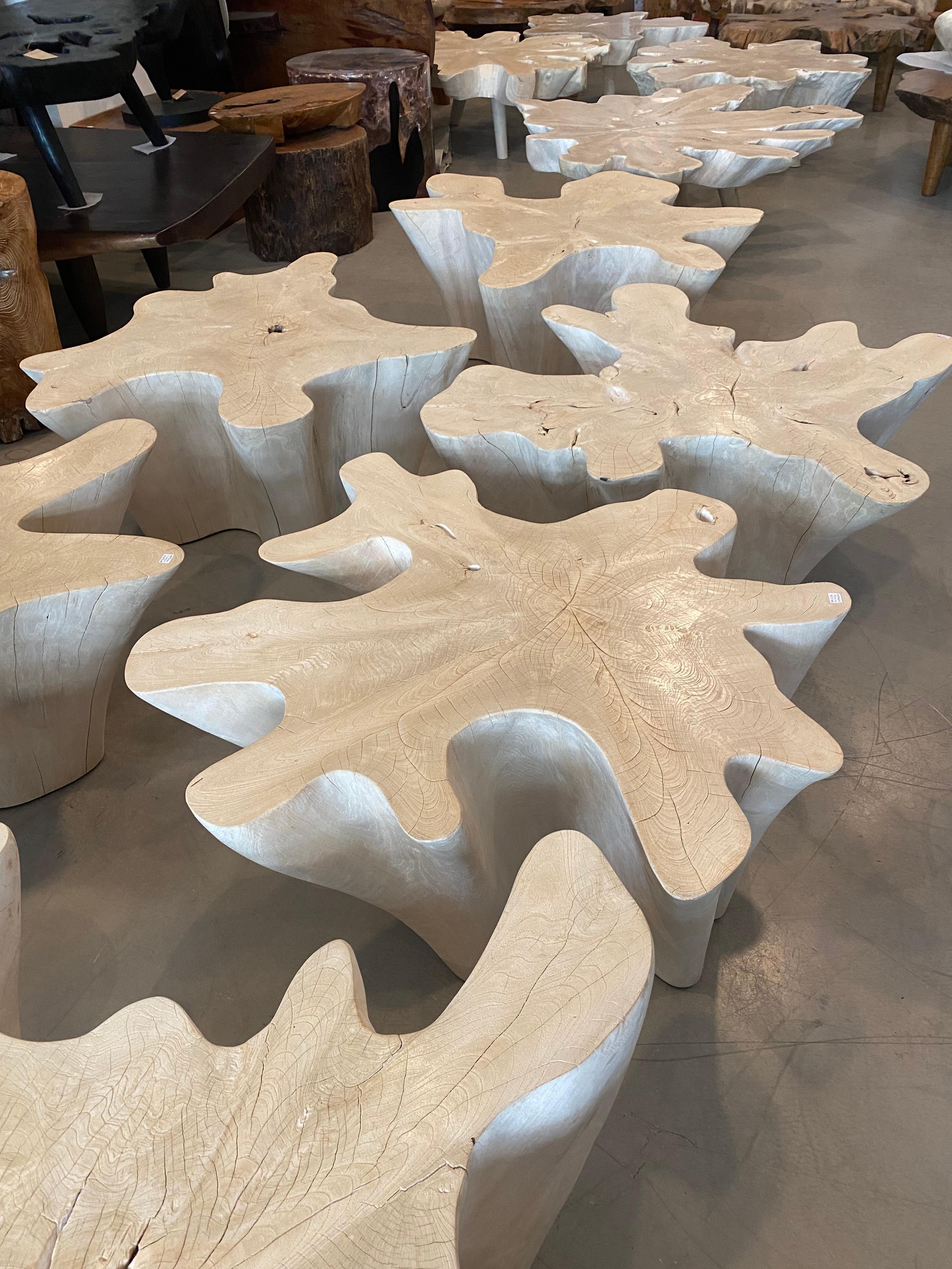 Contemporary Andrianna Shamaris Amorphous Bleached Modular Teak Wood Coffee Table For Sale
