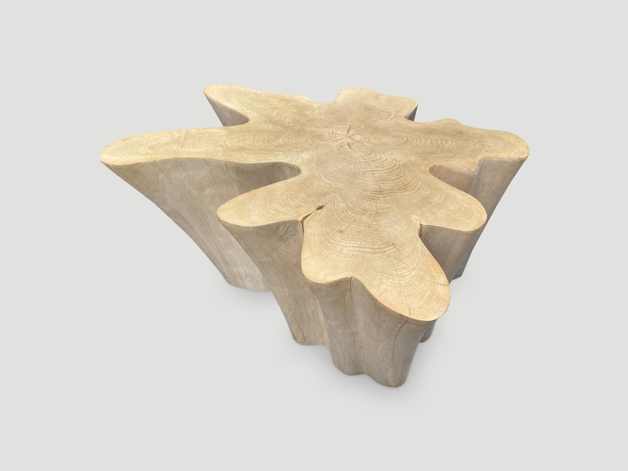 Andrianna Shamaris Amorphous Bleached Teak Wood Coffee Table In Excellent Condition For Sale In New York, NY