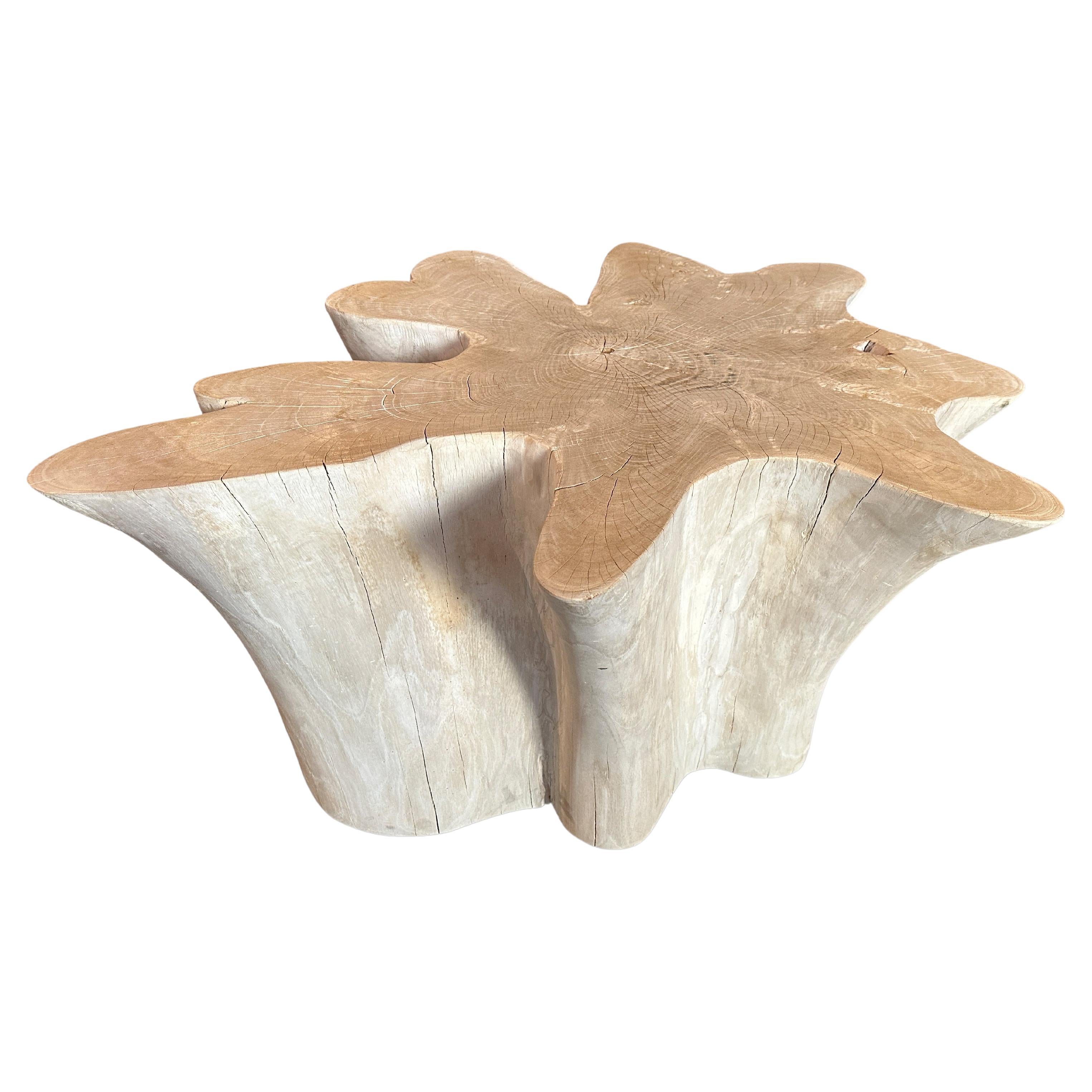 Andrianna Shamaris Amorphous Bleached Teak Wood Coffee Table For Sale