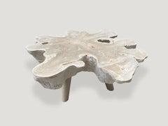 Andrianna Shamaris Amorphous Bleached Teak Wood Mid Century Style Coffee Table
