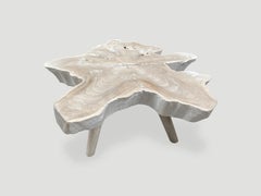 Andrianna Shamaris Amorphous Bleached Teak Wood Mid Century Style Coffee Table
