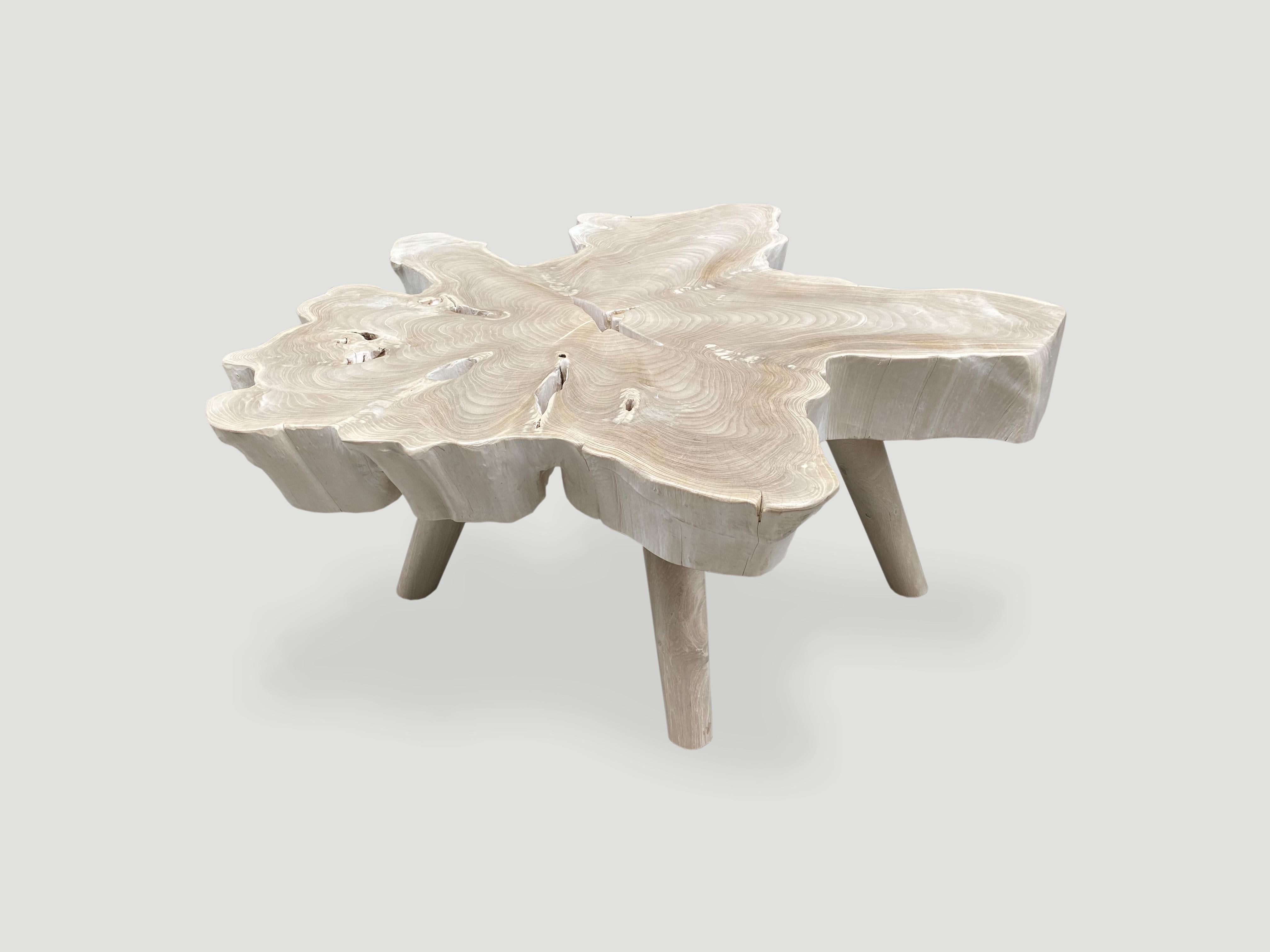 Organic Modern Andrianna Shamaris Amorphous Bleached Teak Wood Mid Century Style Coffee Table