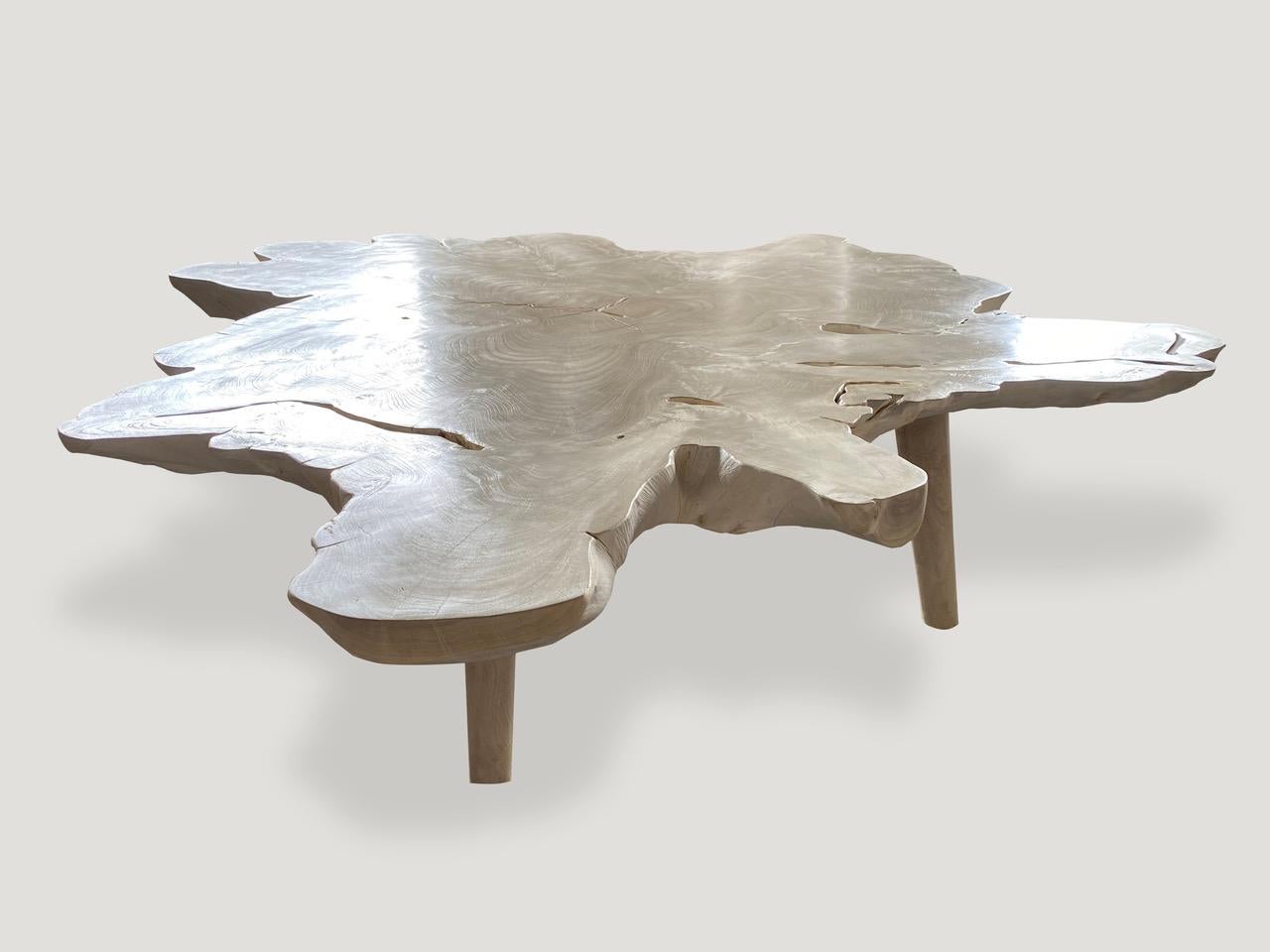 Andrianna Shamaris Amorphous Bleached Teak Wood Midcentury Style Coffee Table In Excellent Condition In New York, NY