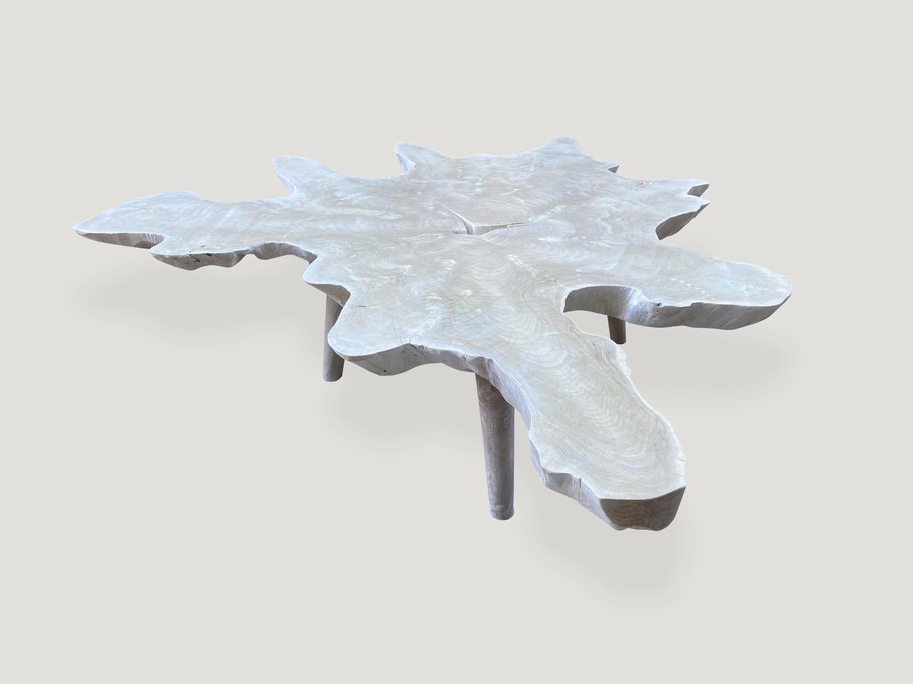 Andrianna Shamaris Amorphous Bleached Teak Wood Midcentury Style Coffee Table In Excellent Condition In New York, NY