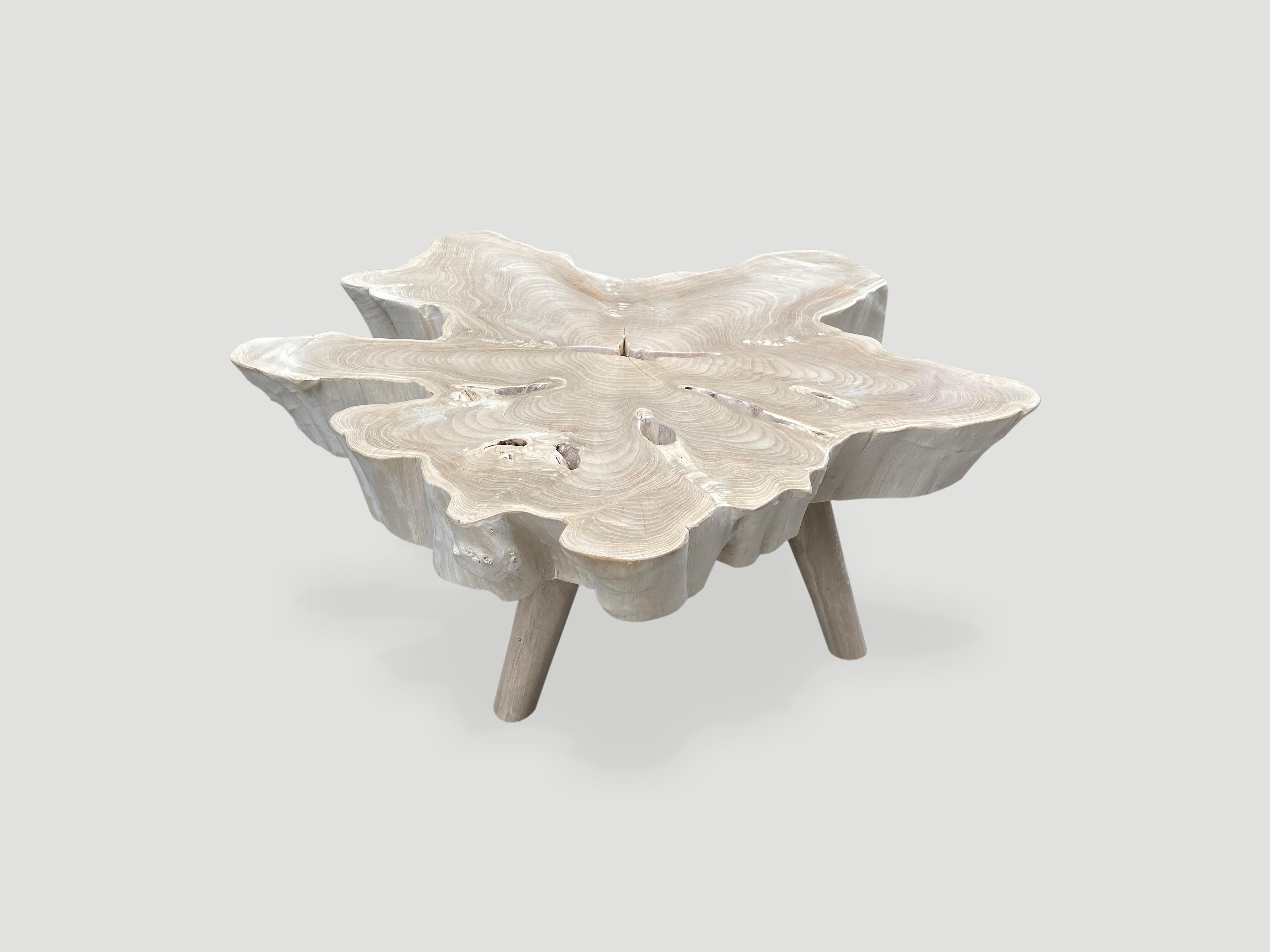 Andrianna Shamaris Amorphous Bleached Teak Wood Mid Century Style Coffee Table In Excellent Condition In New York, NY