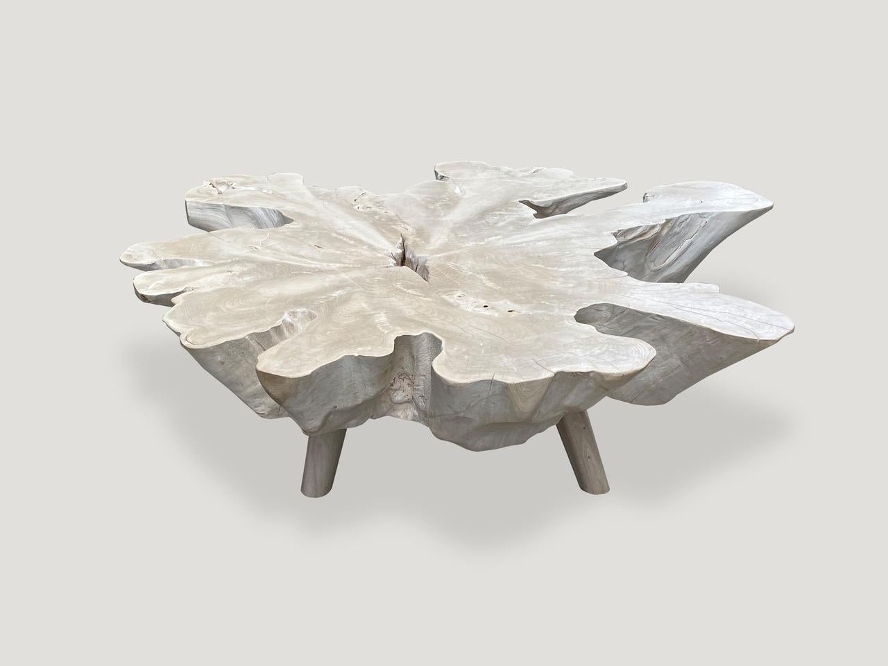 Contemporary Andrianna Shamaris Amorphous Bleached Teak Wood Mid Century Style Coffee Table For Sale