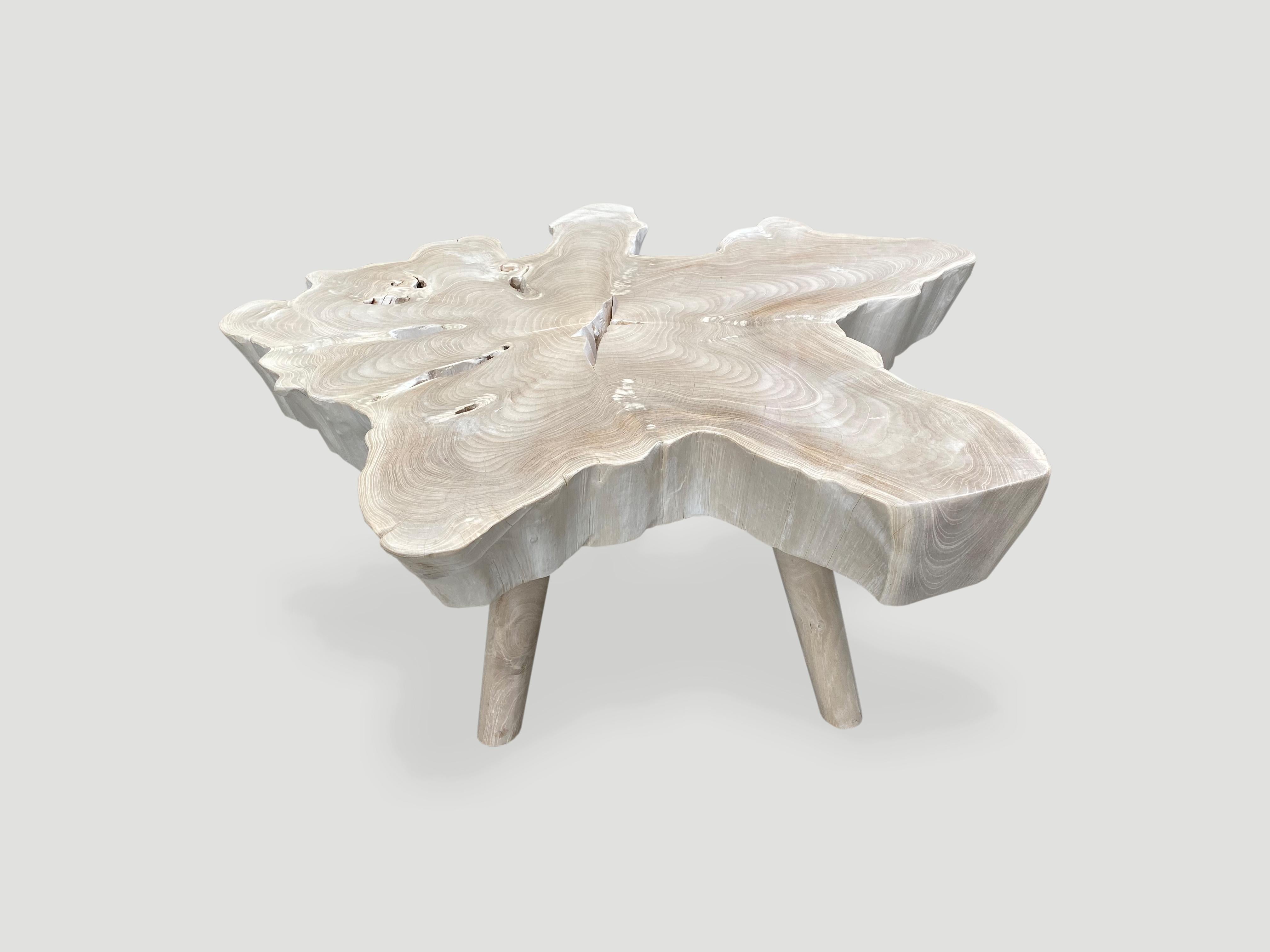 Contemporary Andrianna Shamaris Amorphous Bleached Teak Wood Mid Century Style Coffee Table