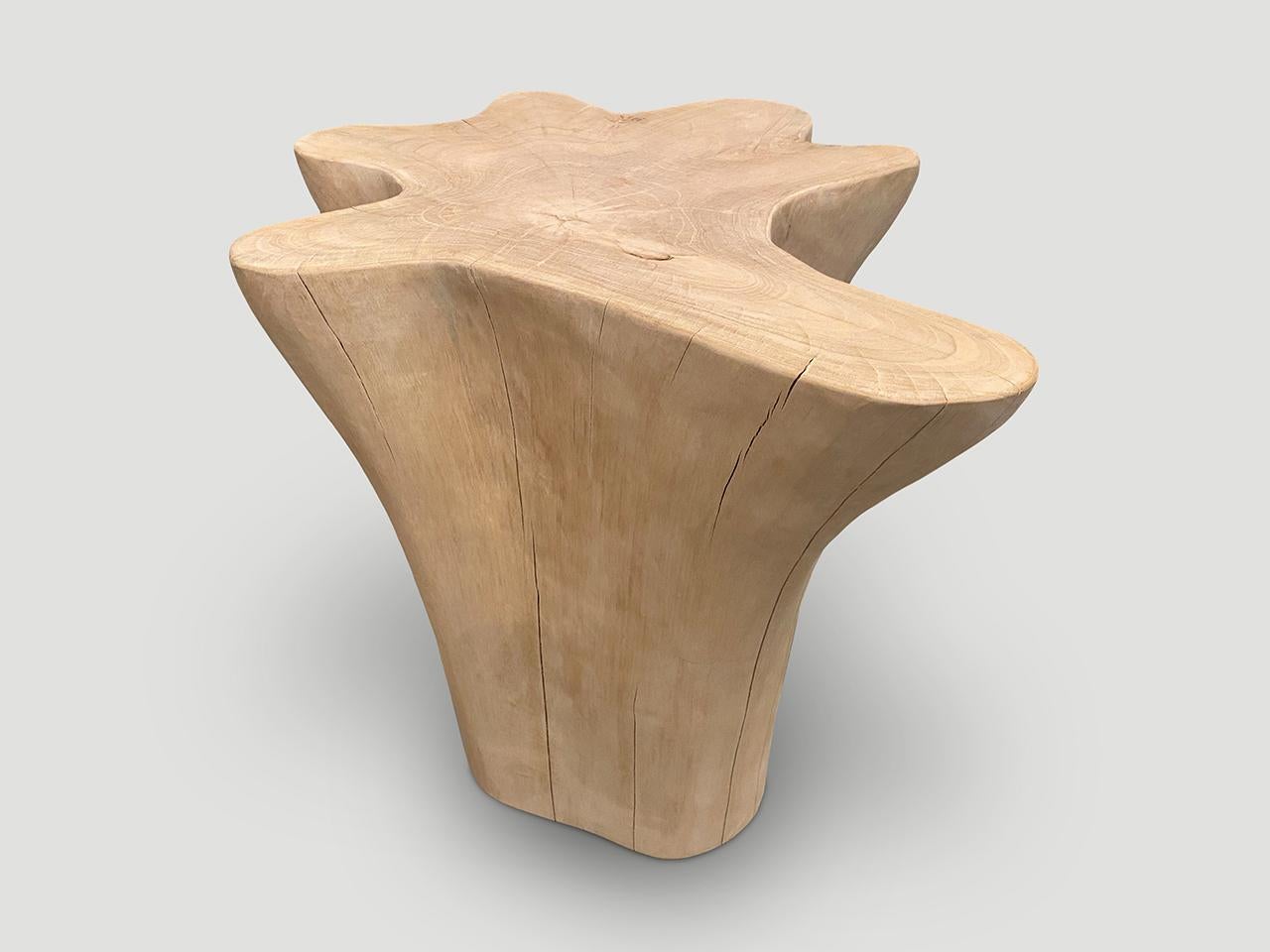 Amorphous reclaimed bleached teak side table or pedestal. A graduation from the bottom to the top at 13