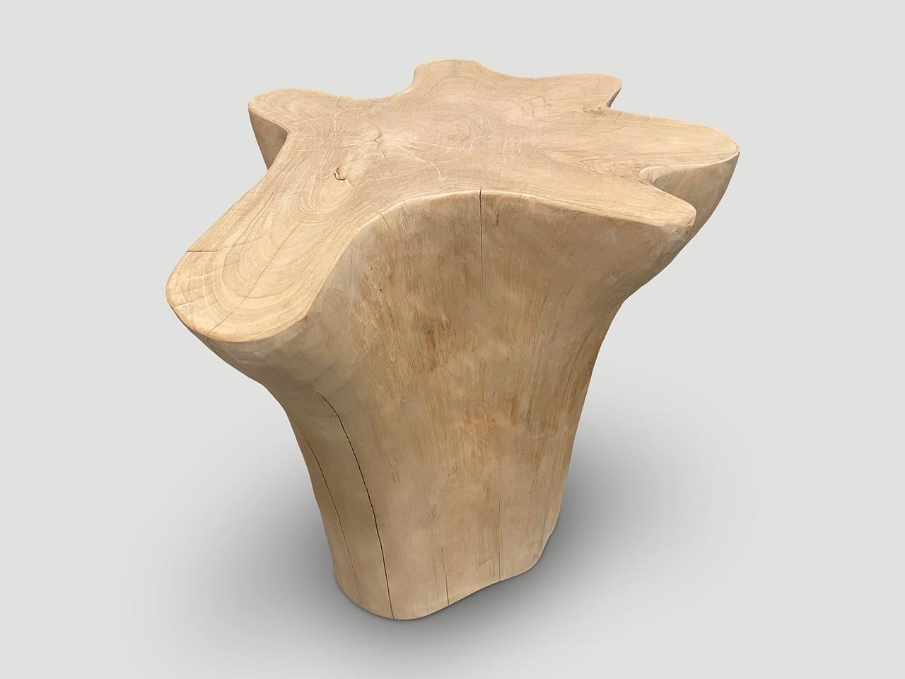 Organic Modern Andrianna Shamaris Amorphous Bleached Teak Wood Side Table or Pedestal