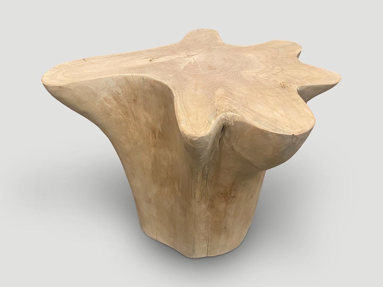 Contemporary Andrianna Shamaris Amorphous Bleached Teak Wood Side Table or Pedestal