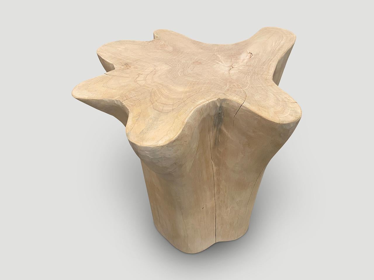 Andrianna Shamaris Amorphous Bleached Teak Wood Side Table or Pedestal 1