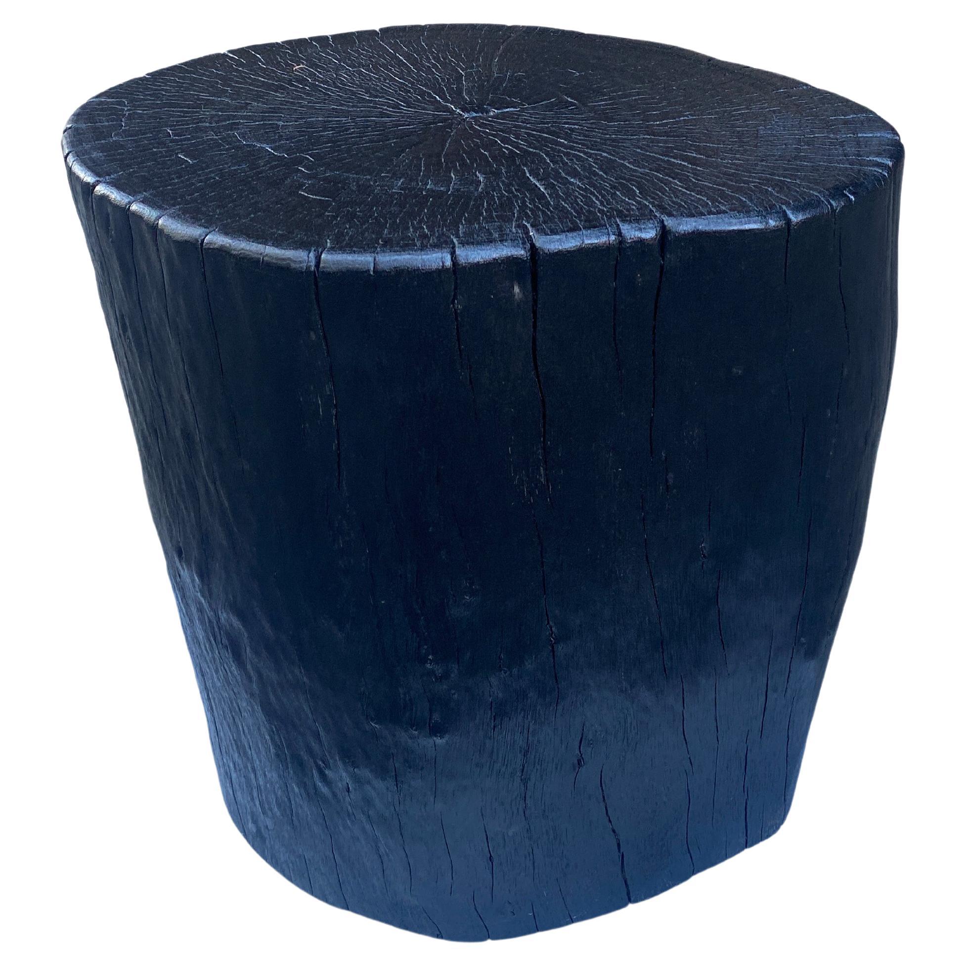 Andrianna Shamaris Charred Lychee Wood Drum Side Table or Stool For Sale at 1stDibs