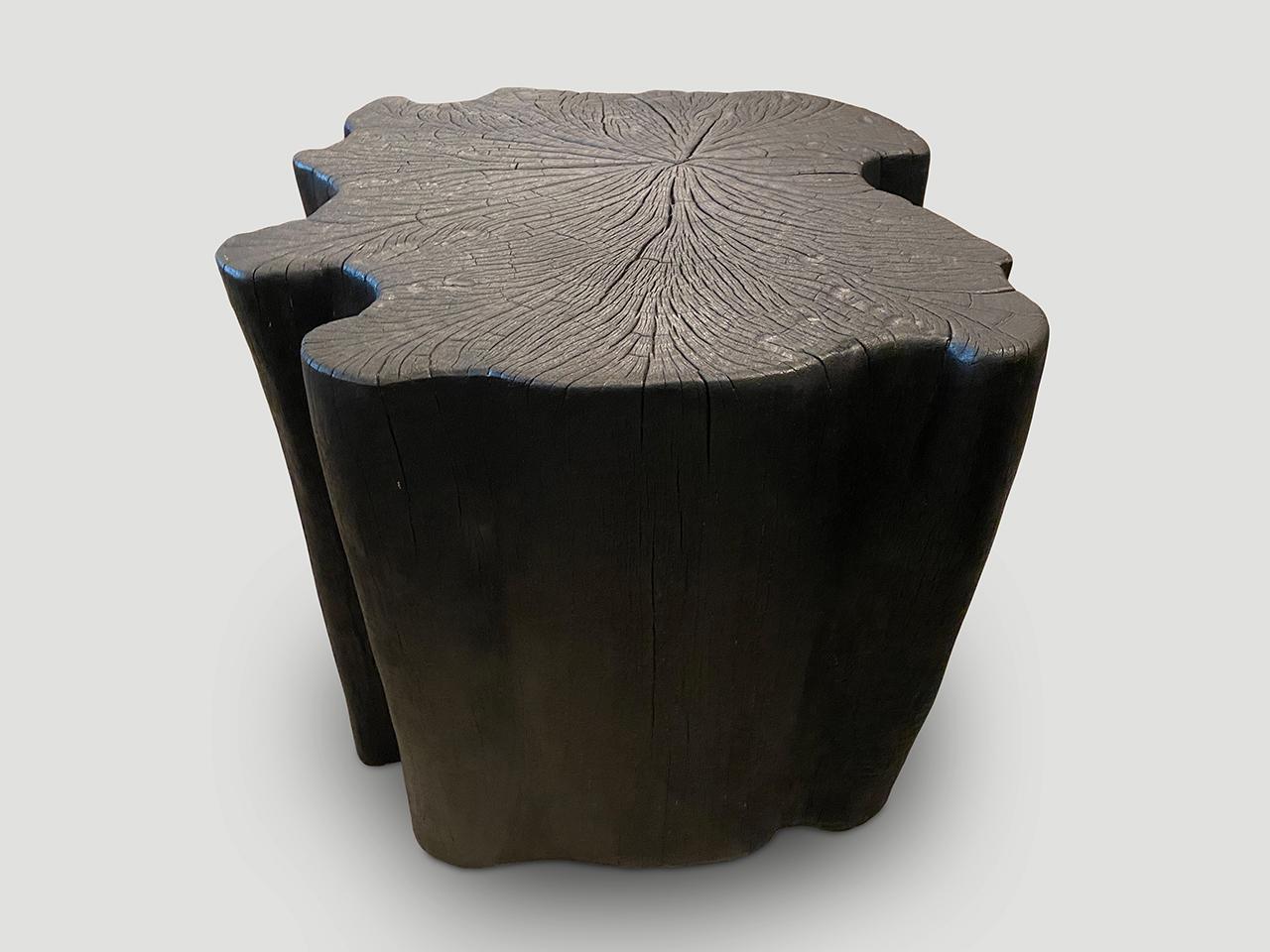 Reclaimed lychee wood side table. Burnt, sanded and sealed whilst respecting the natural organic shape and revealing the beautiful wood grain. We have a collection. All unique. The price and images reflect the one shown.

The Triple Burnt