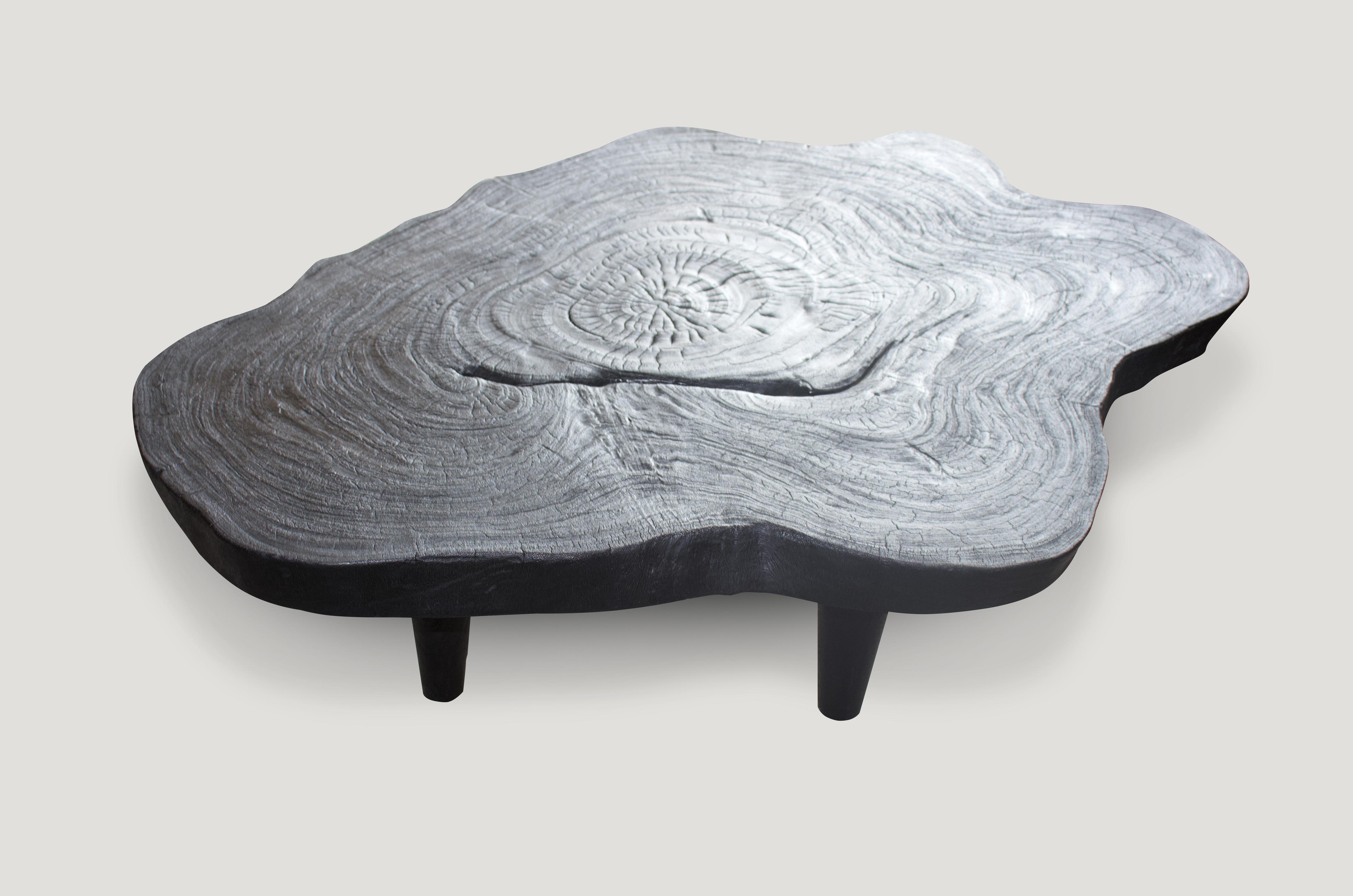 Organic Modern Andrianna Shamaris Amorphous Charred Teak Wood Coffee Table
