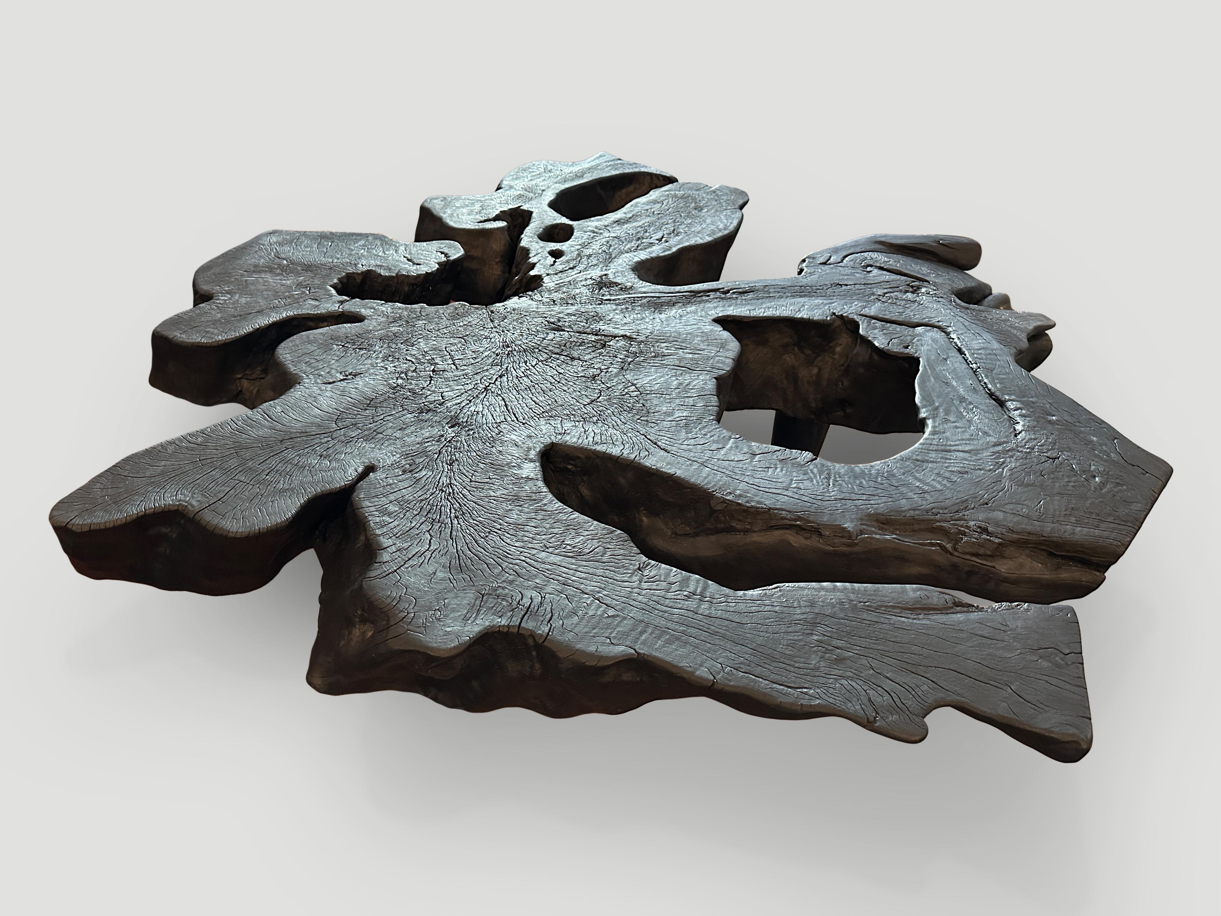 Andrianna Shamaris Amorphous Charred Teak Wood Coffee Table In Excellent Condition For Sale In New York, NY