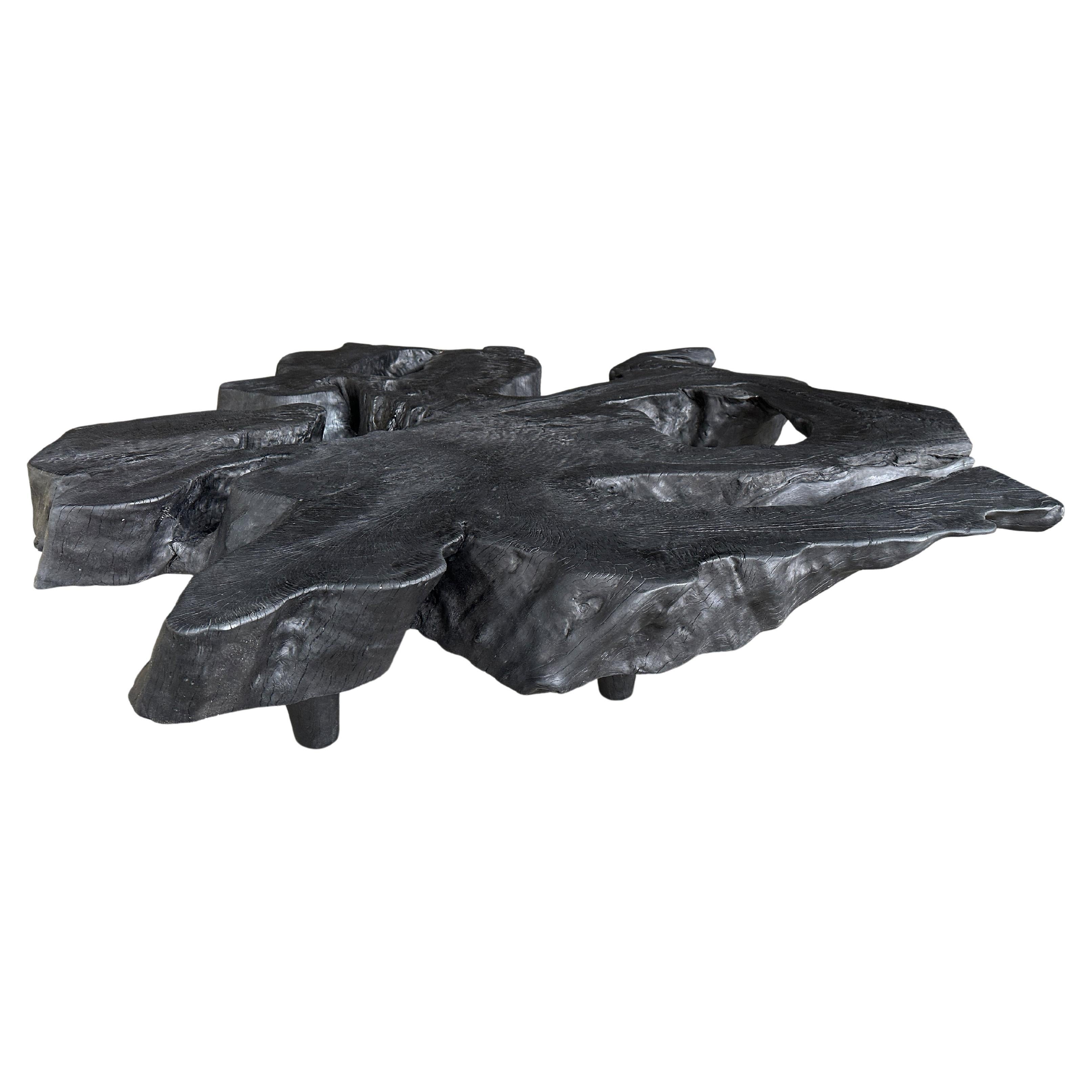 Andrianna Shamaris Amorphous Charred Teak Wood Coffee Table For Sale