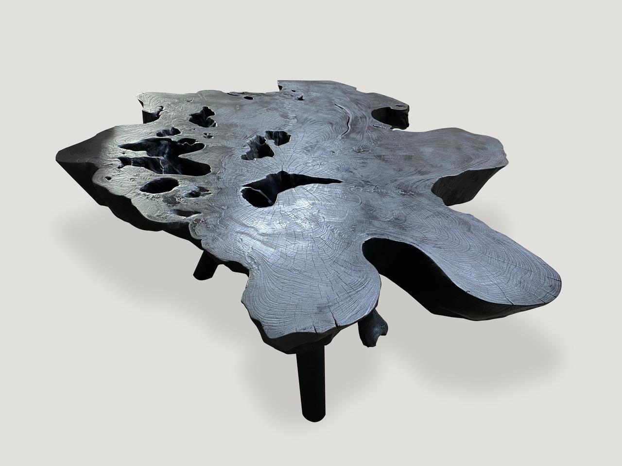 Andrianna Shamaris Amorphous Charred Teak Wood Mid Century Style Coffee Table In Excellent Condition In New York, NY