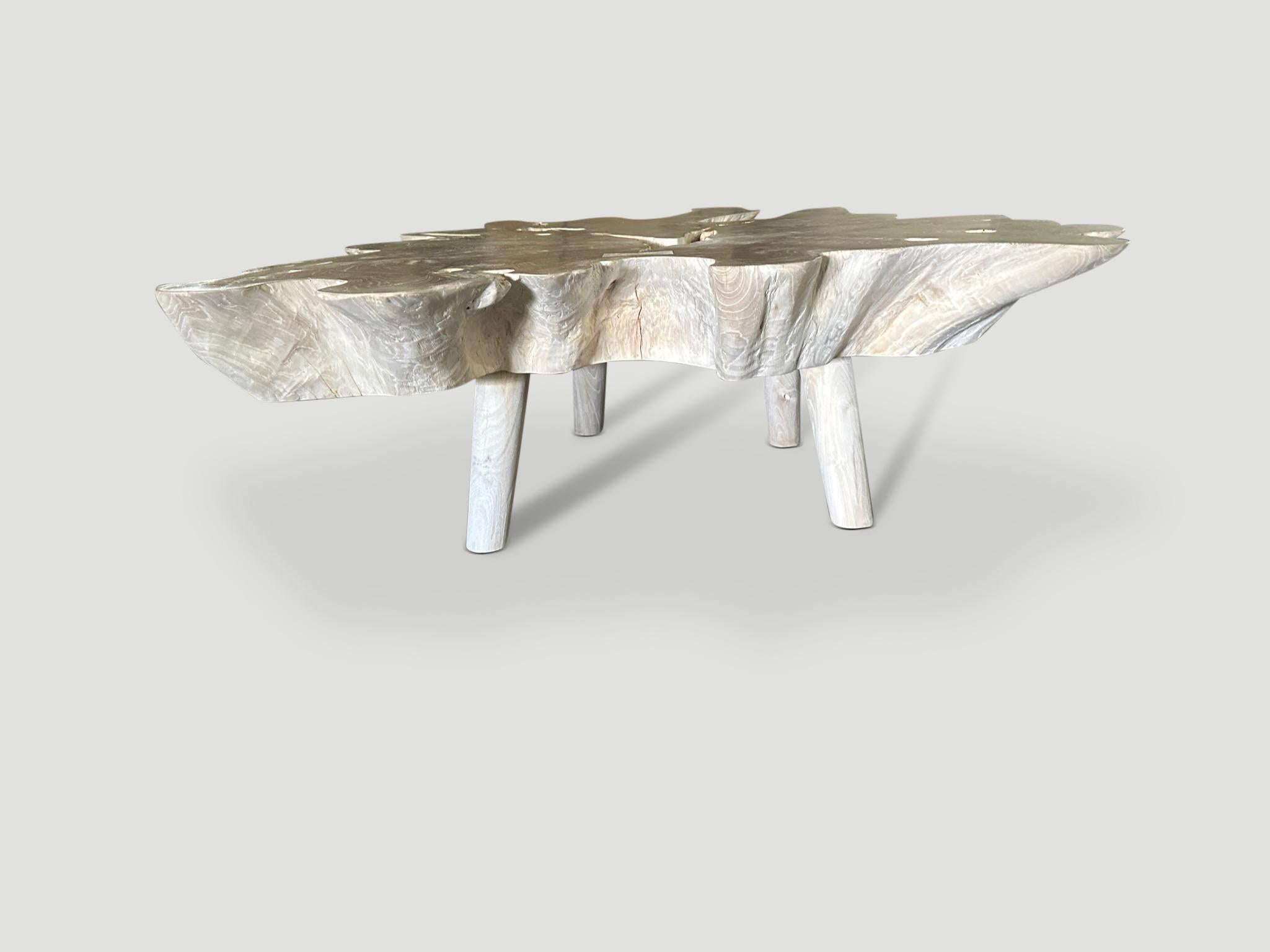 Contemporary Andrianna Shamaris Amorphous Mid Century Style Bleached Teak Wood Coffee Table For Sale