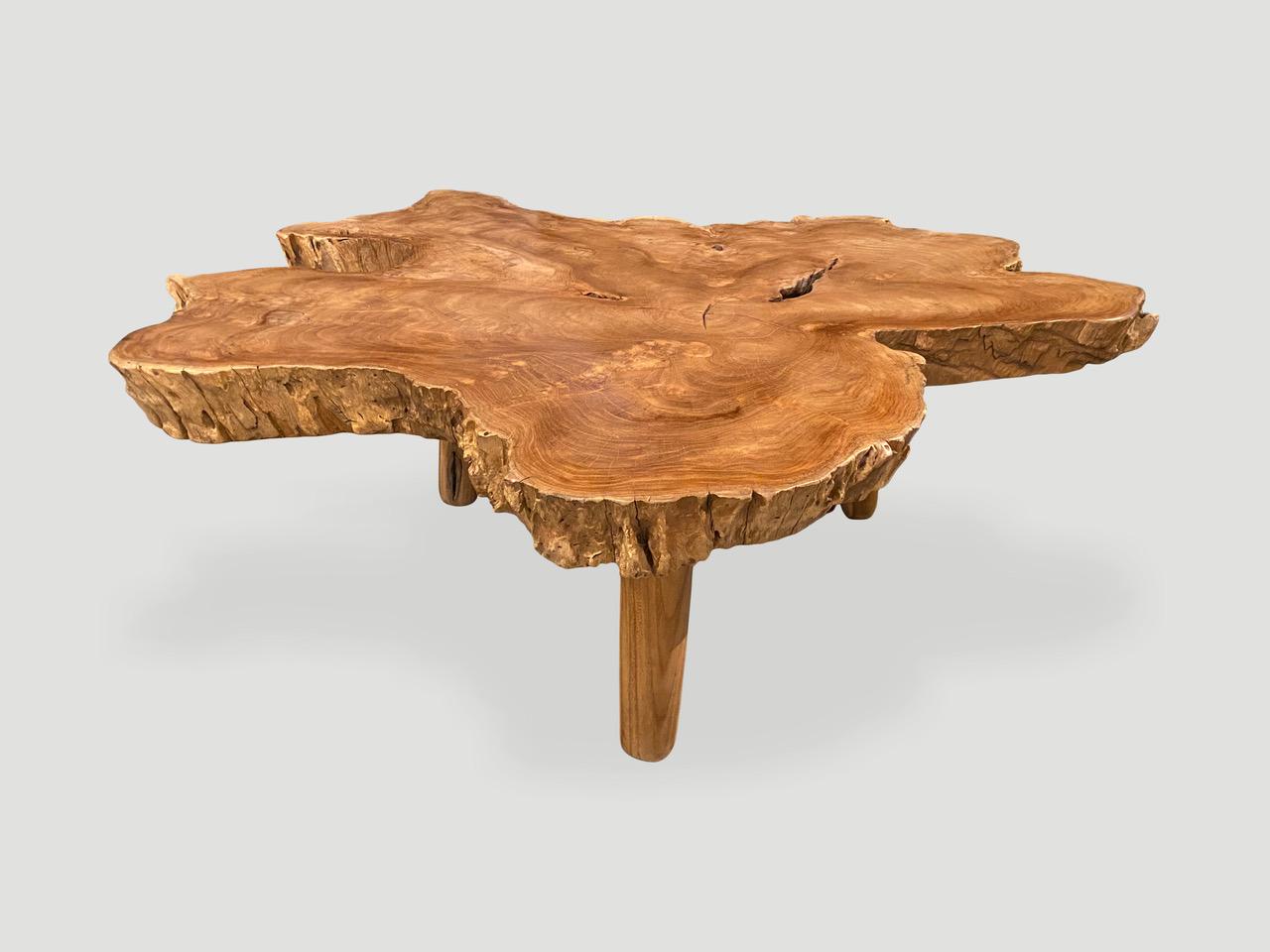 Contemporary Andrianna Shamaris Amorphous Mid Century Style Teak Wood Coffee Table