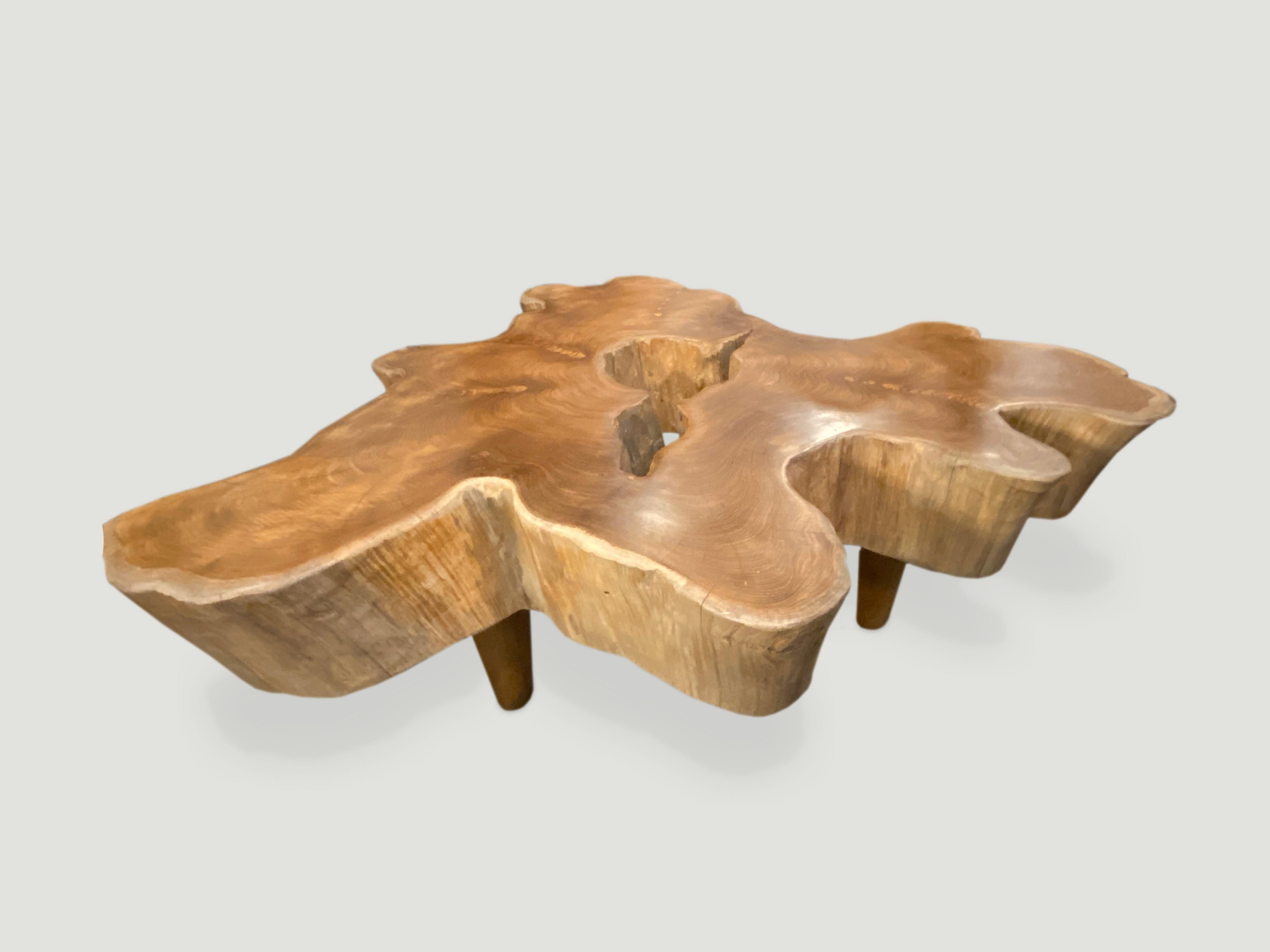 Andrianna Shamaris Amorphous Midcentury Style Teak Wood Coffee Table In Excellent Condition In New York, NY